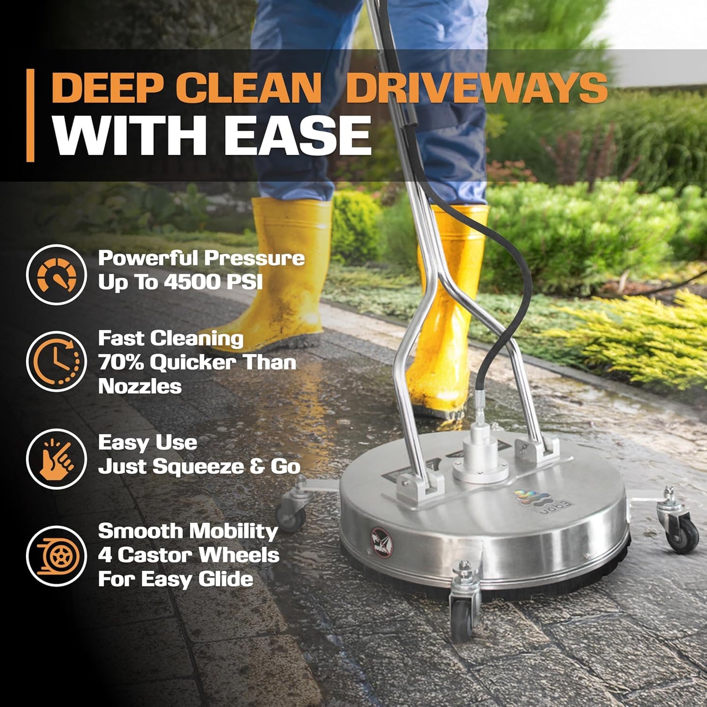 EDOU Dual 24" Pressure Washer Surface Cleaner - Surface Cleaner with Wheels - Heavy Duty Composite, 4,500 PSI Max Working Pressure - Includes 3/8 Inch Quick Connector Kit and Teflon Tape