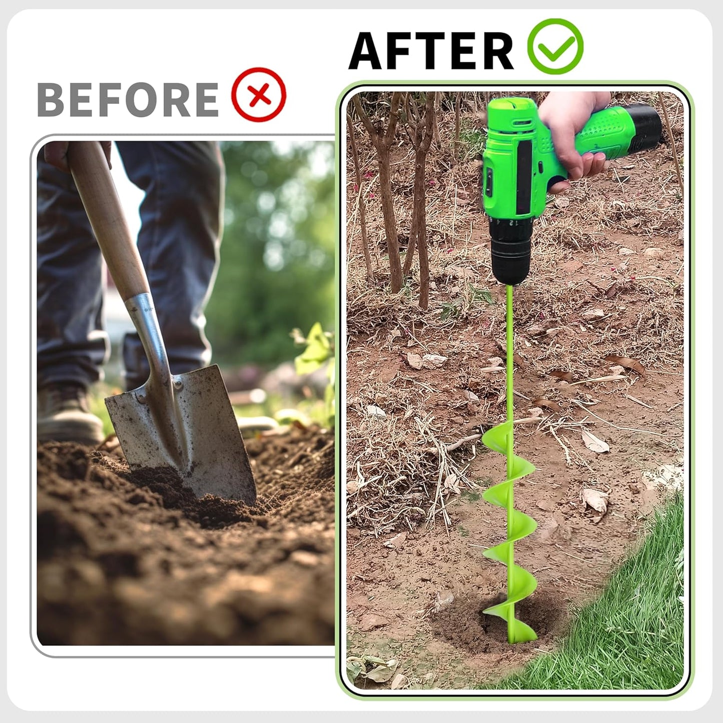 TCBWFY 3x24 Inch Auger Drill Bit for Planting,Easy Planter Garden Auger for Bulbs, Bedding Plants & Post Holes - Compatible with 3/8" Hex Drive