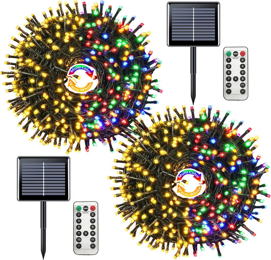 JMEXSUSS 2 Pack Warm White and Multicolor Solar Christmas Lights, Total 400 LED 151FT Color Changing Solar String Lights Outdoor Waterproof for Outside Yard Tree Xmas Christmas Decorations