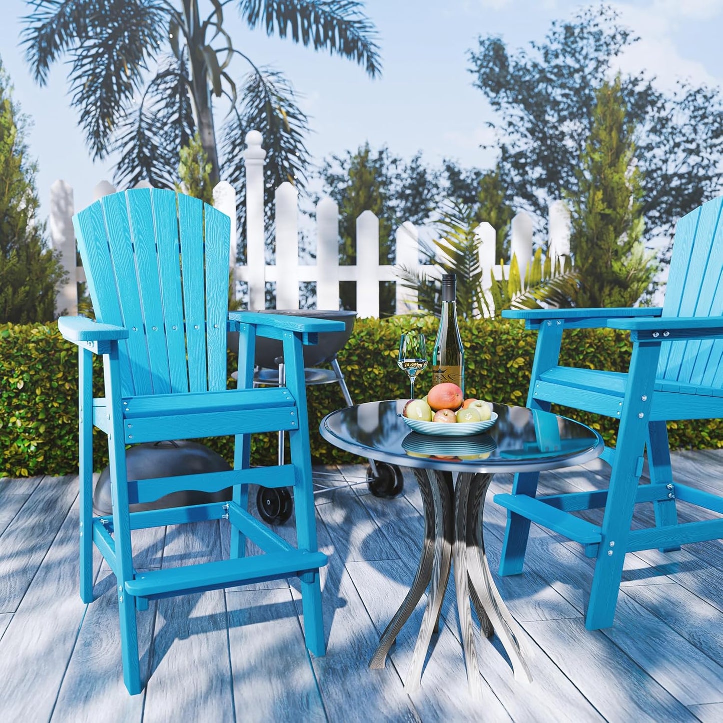 Tall Adirondack Chair Set, Outdoor Adirondack Bar Height Chairs Set of 2, 360lb Capacity HDPE Outdoor Seating for Patio,Balcony, Poolside (Blue, Set of 4)