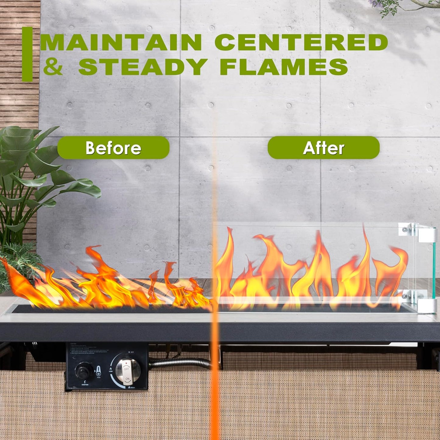 Nuu Garden 43 Inch Propane Fire Pit, CSA-Listed Outdoor Fire Pit Table, 50000 BTU Gas FirePit with Lid, Glass Wind Guard, Glass Beads, 2-in-1 Rectangular FirePit for Outside Backyard, Brown