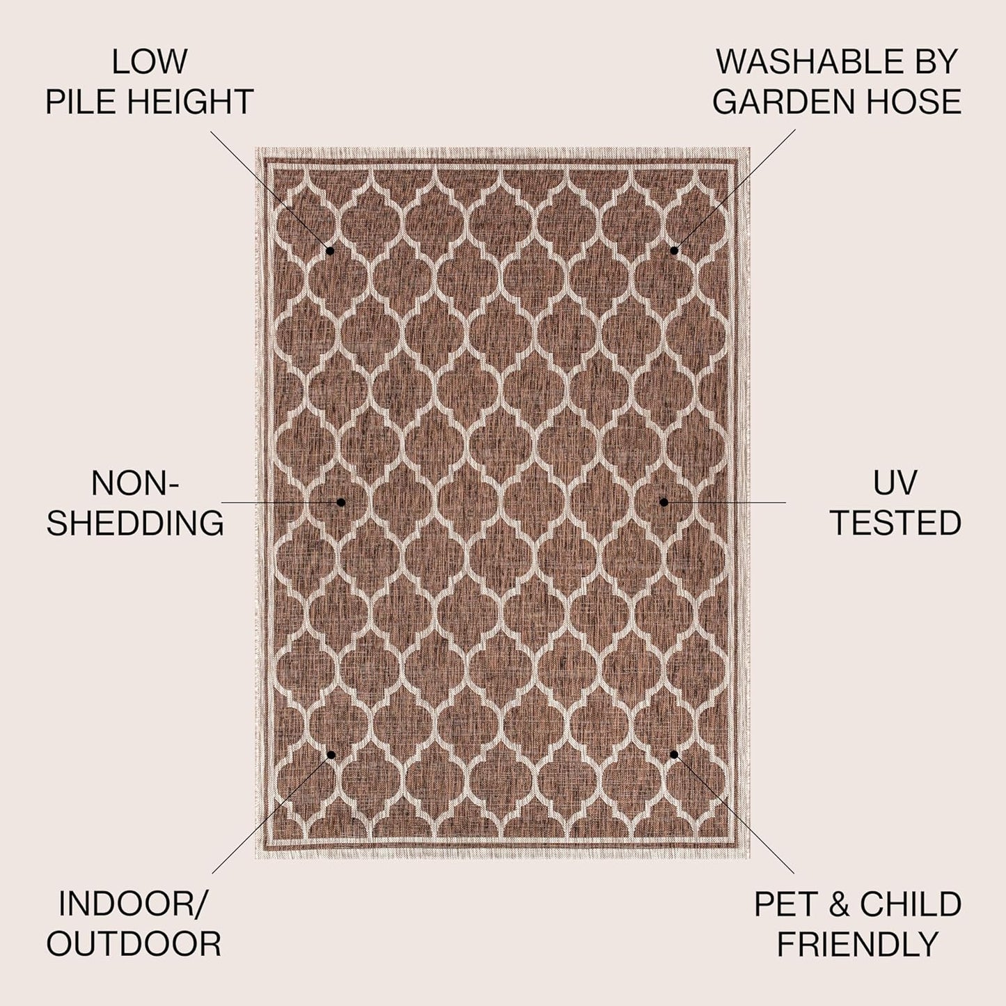 Eyely BMS109B-3SQ Santa Monica Trebol Moroccan Trellis Textured Weave, Pet Friendly, Non-Shedding, Stain Resistant, Easy-Cleaning, Espresso/Taupe, 3' Square, Indoor/Outdoor, Area Rug