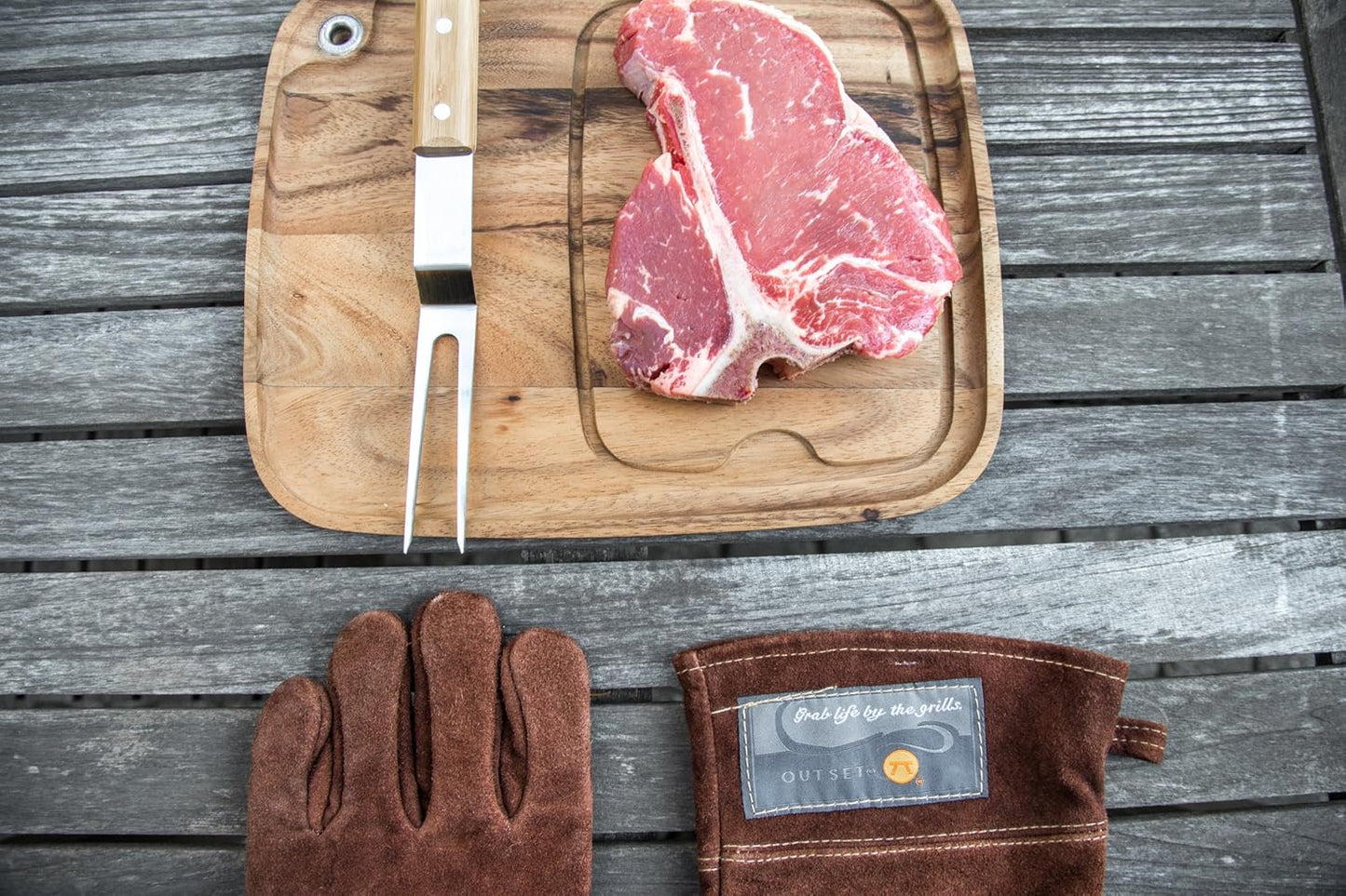 Outset Leather Grill Gloves, Set of 2 Brown Leather BBQ Gloves