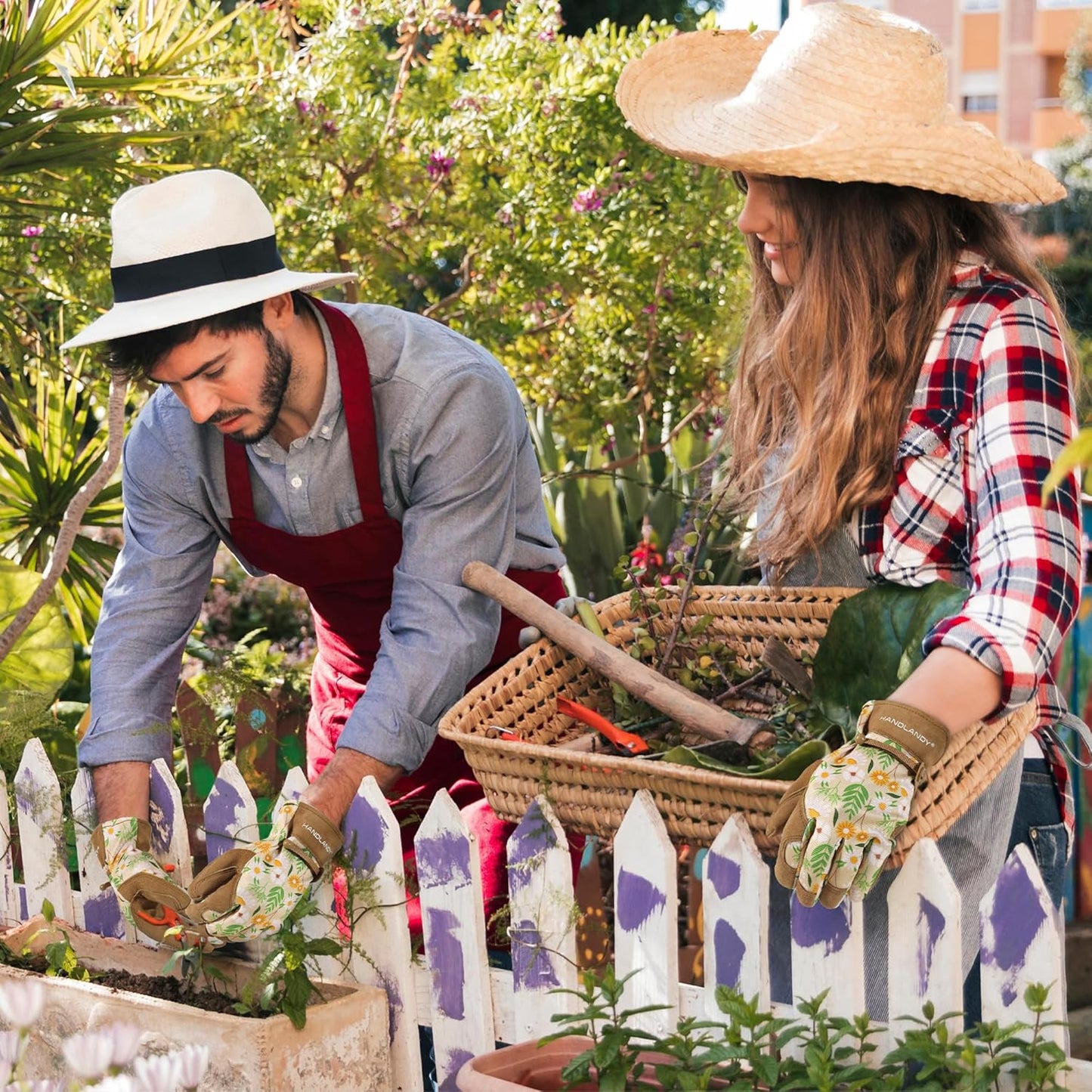 HLDD HANDLANDY Work Gloves for Women and Ladies, Leather Gardening Gloves Flexible Mechanic Working Gloves