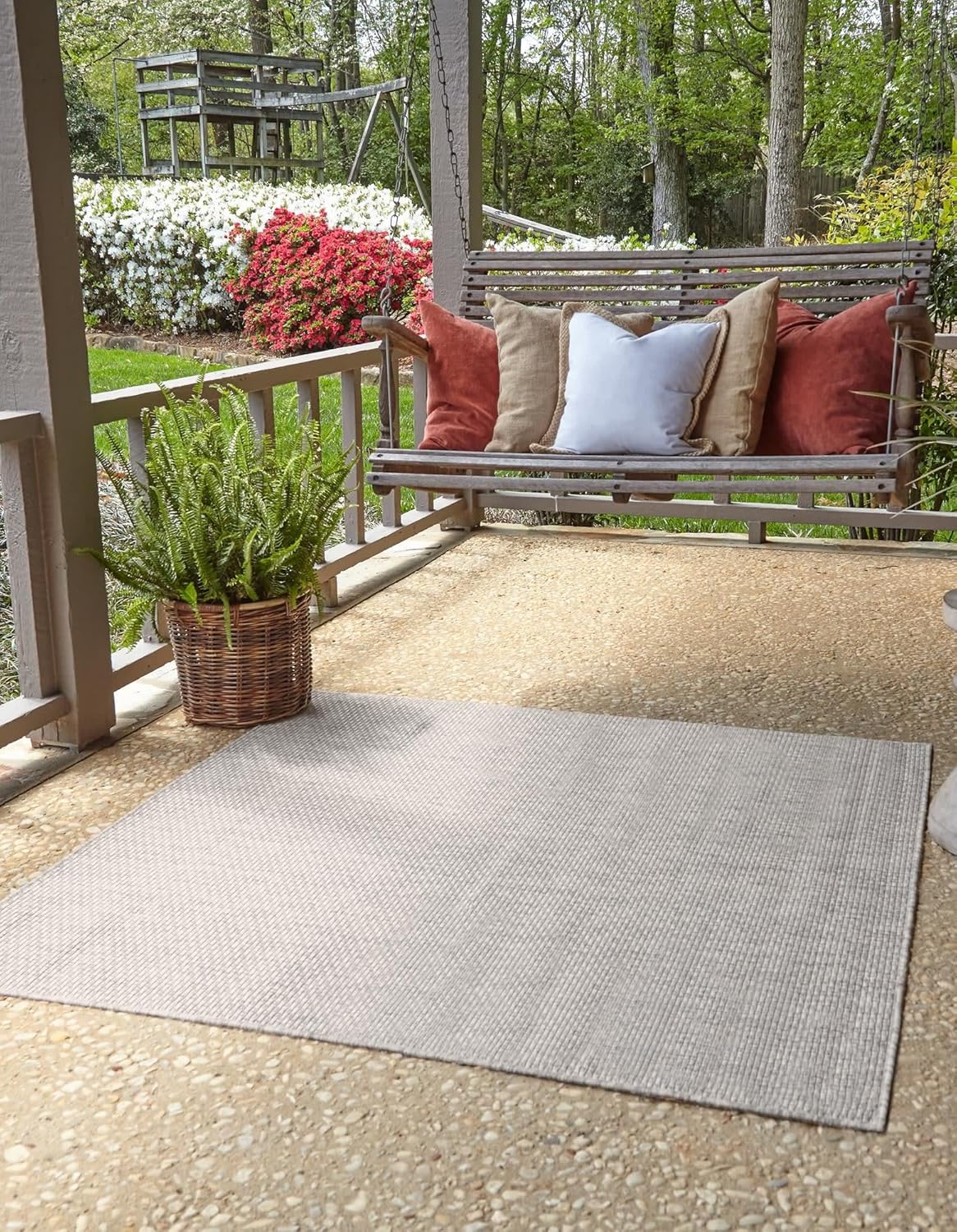 Unique Loom Collection Casual Transitional Solid Heathered Indoor/Outdoor Flatweave Area Rug (8' Square, Light Gray/Ivory)