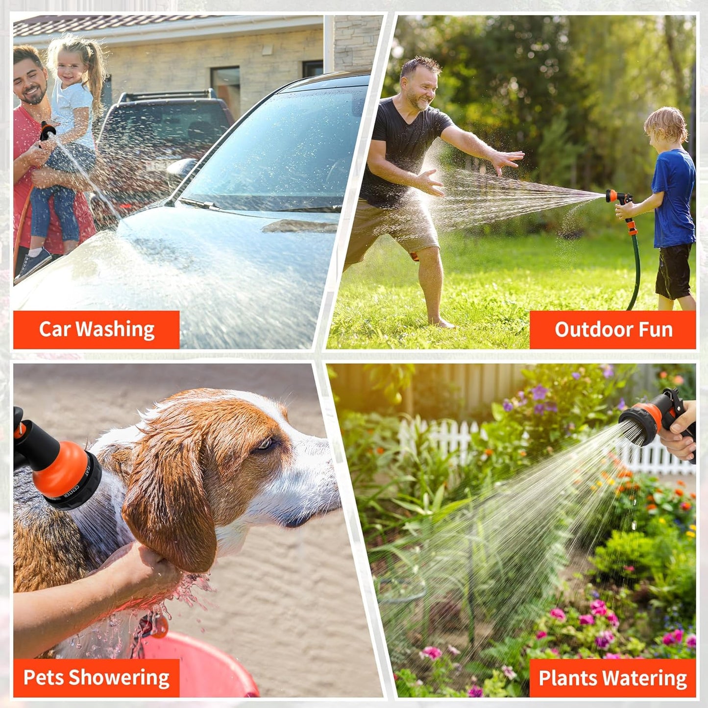NEXCOVER Garden Hose Nozzle Sprayer - 7 Adjustable Watering Patterns Nozzle for Water Hose, Non-Slip Garden Spray Nozzle for Car Washing, Watering Plants, Pets Showering, Lawns Cleaning, Orange