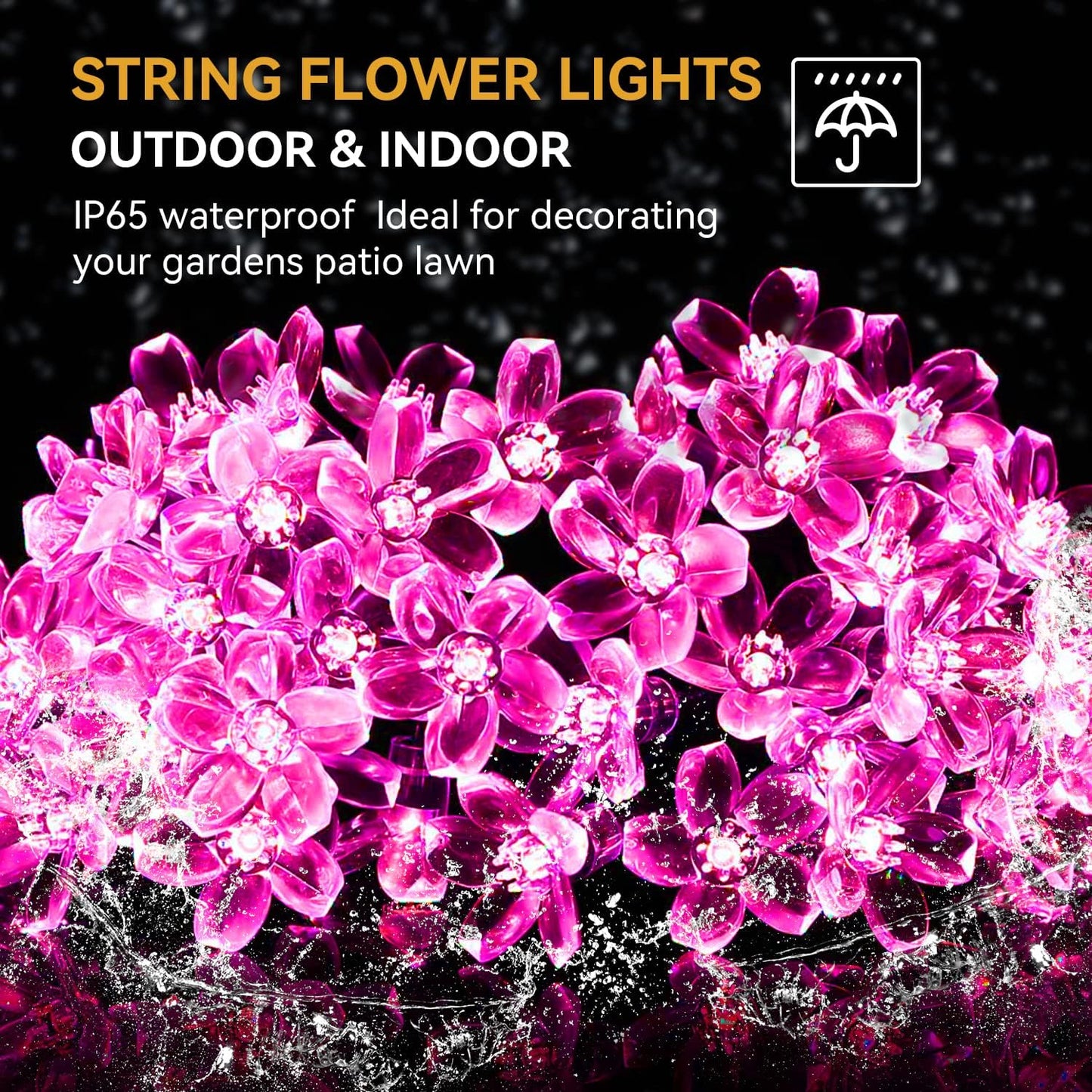 ITICdecor Solar String Flower Lights Outdoor Waterproof 50 LED Fairy Light Decorations for Garden Fence Patio Yard Christmas Tree, Lawn, Patio, Party Decoration (Pink)