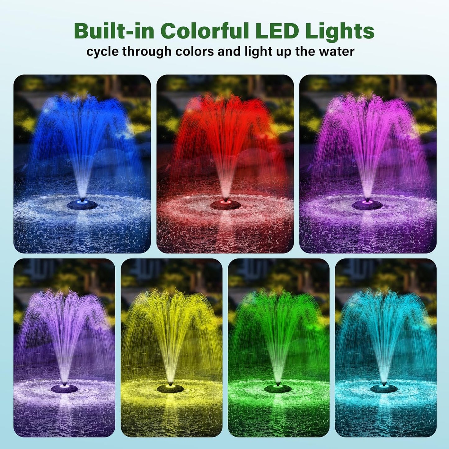 Biling Floating Pond Fountain with 660GPH Fountain Pump, Color-Changing LED Lights, 27 FT Power Cord, 3 Spray Patterns, Pond Water Fountain for Outdoor Pond, Black