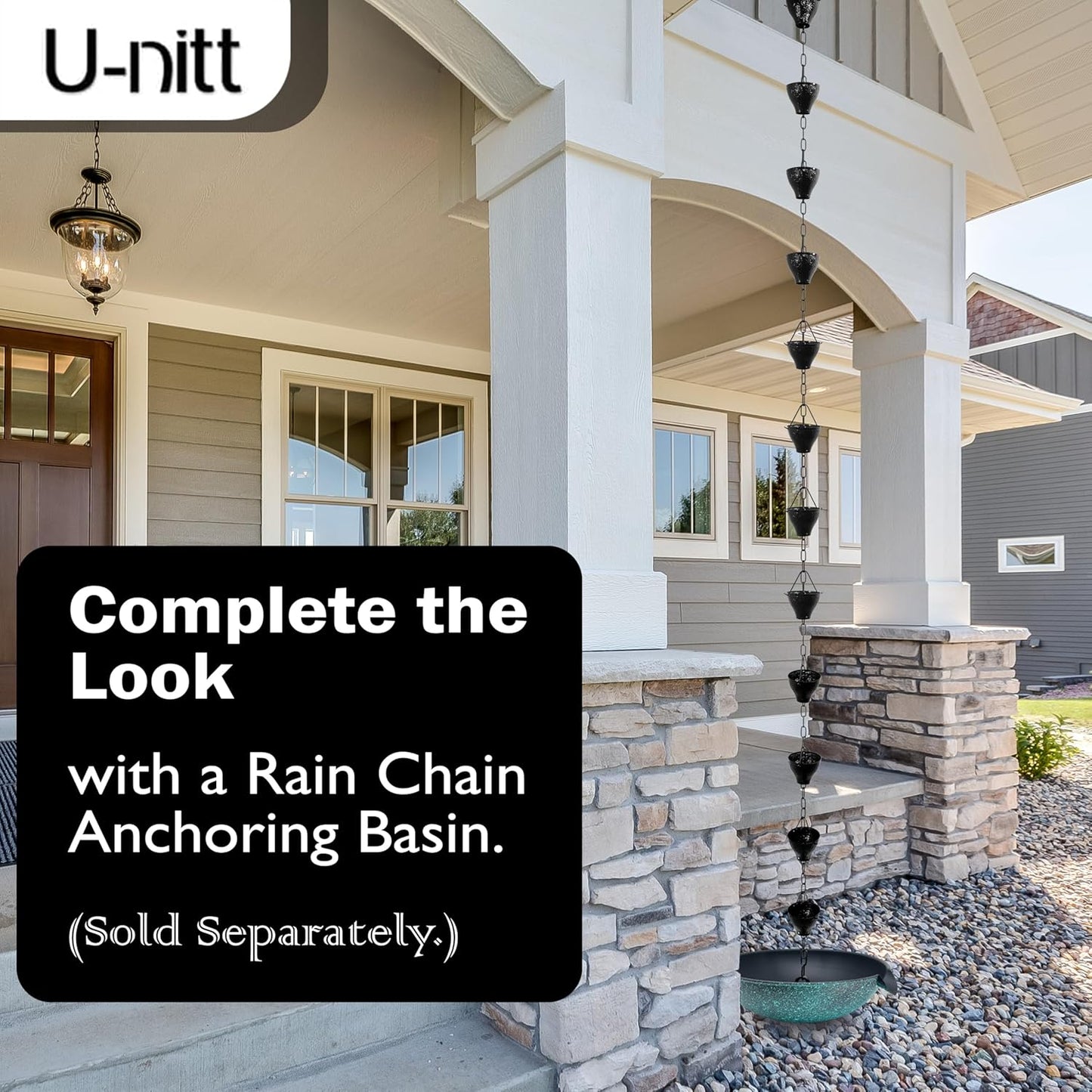 U-nitt Rain Chain Water Collection for Gutters, Rainwater Catcher & Diverter, 8.5 FT Chains for Outside Garden, Sunflower Cups, Roof Downspout, Works with Heavy Rain, w/Gutter Clip for Rainchains