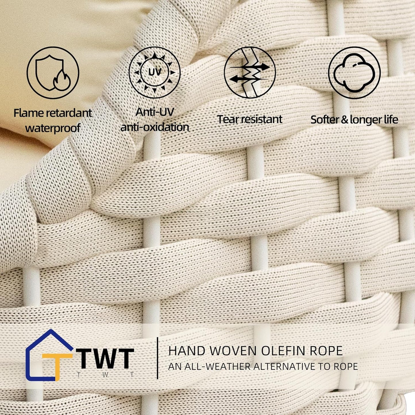 6-Piece Aluminum Patio Furniture Set, Olefin Rope Modern Outdoor Conversation Set Sectional Sofa with Water Repellent Thick Cushions and Coffee Table for Balcony, Garden, Beige