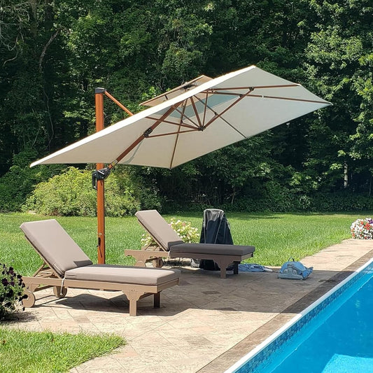 PURPLE LEAF 10' X 13' Double Top Deluxe Rectangle Patio Umbrella - Offset Hanging Cantilever Umbrellas in Heather Beige