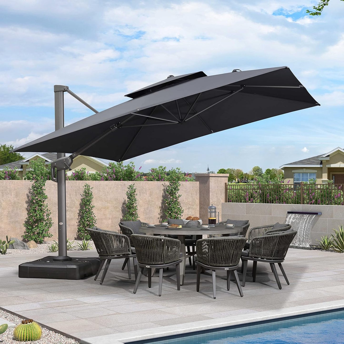 PURPLE LEAF 12' X 12' Patio Umbrella Outdoor Square Umbrella Large Cantilever Windproof Offset for Garden, Deck, Backyard and Pool, Grey