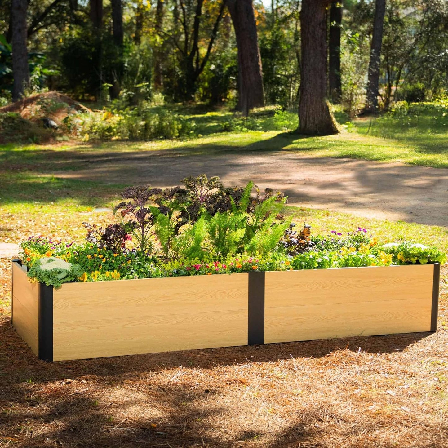 Woodgrain Series Raised Garden Bed, 2' x 8' Outdoor Wooden-Look Metal Planter Box for Gardening Vegetables Flowers Herbs