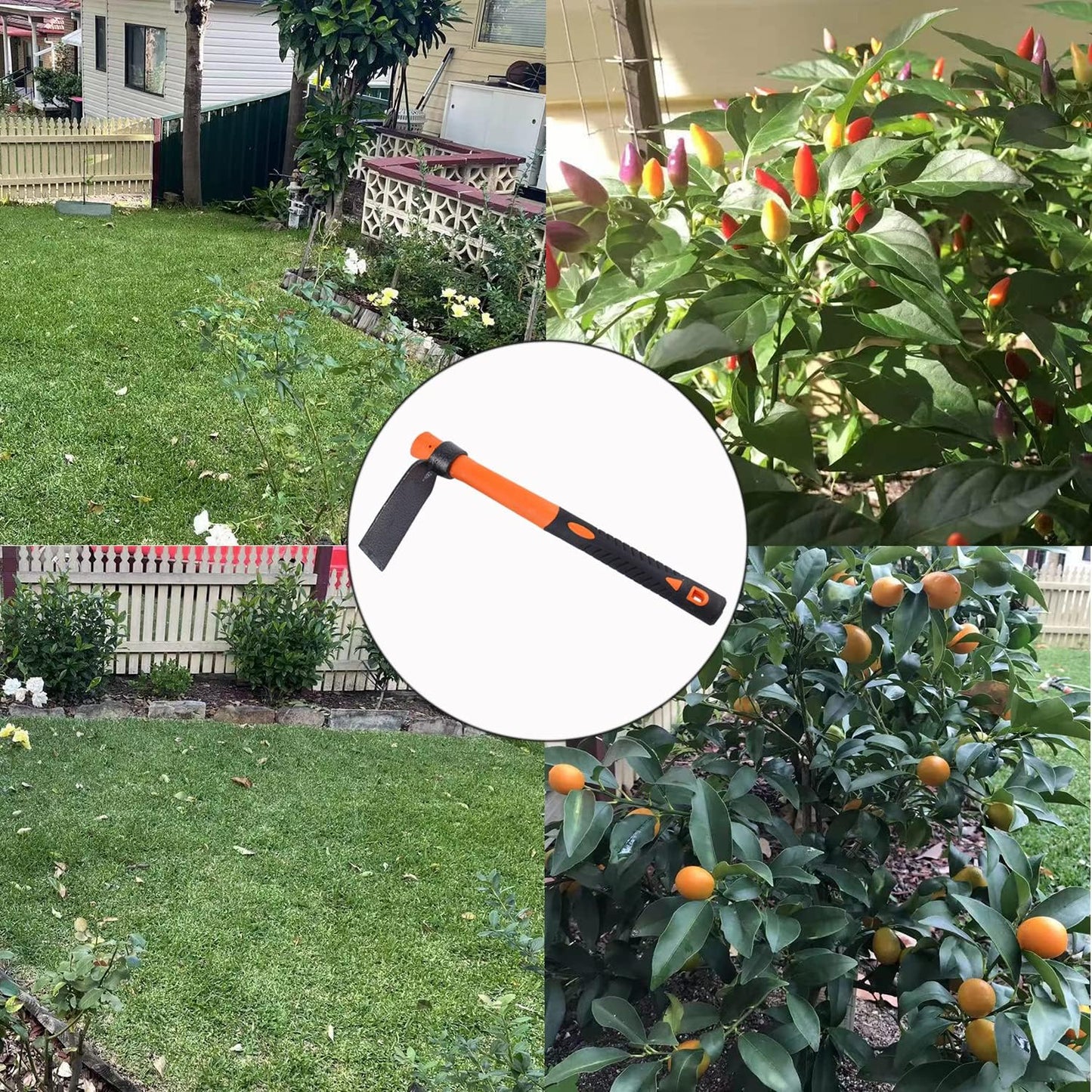 Single Head Hoe with Heavy Duty Forged Adze and Ergonomic Non-Slip Handle for Loosening Soil, Gardening, Transplanting Outdoor 39mm/15-Inch