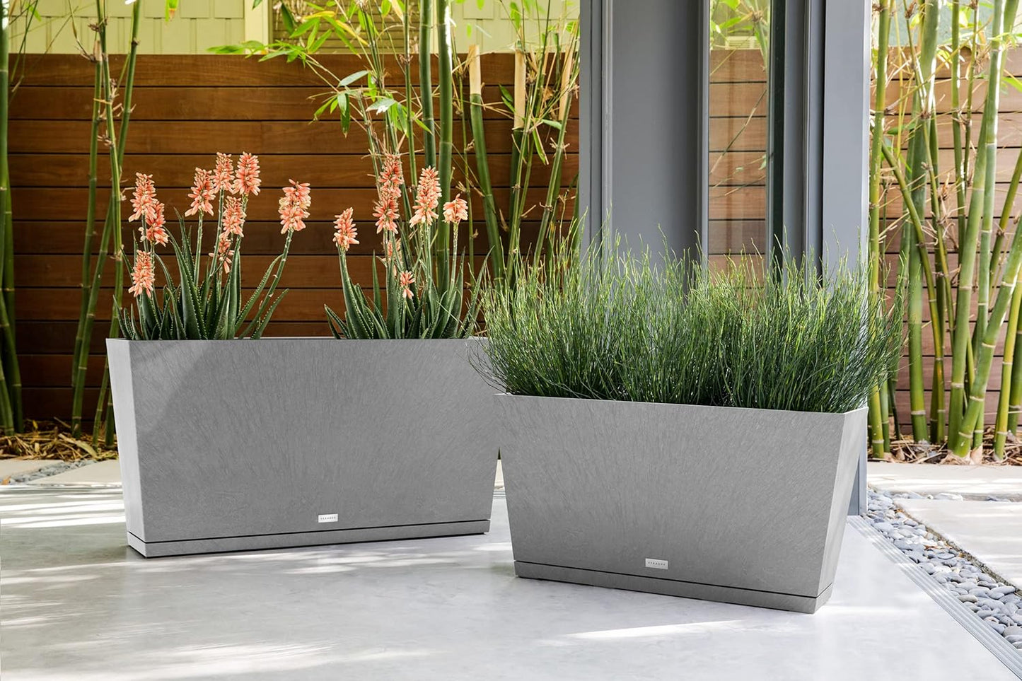 Veradek Midori Long Trough Planter (Light Grey, 39 inch - 2 Pack with 2 Saucer Trays)