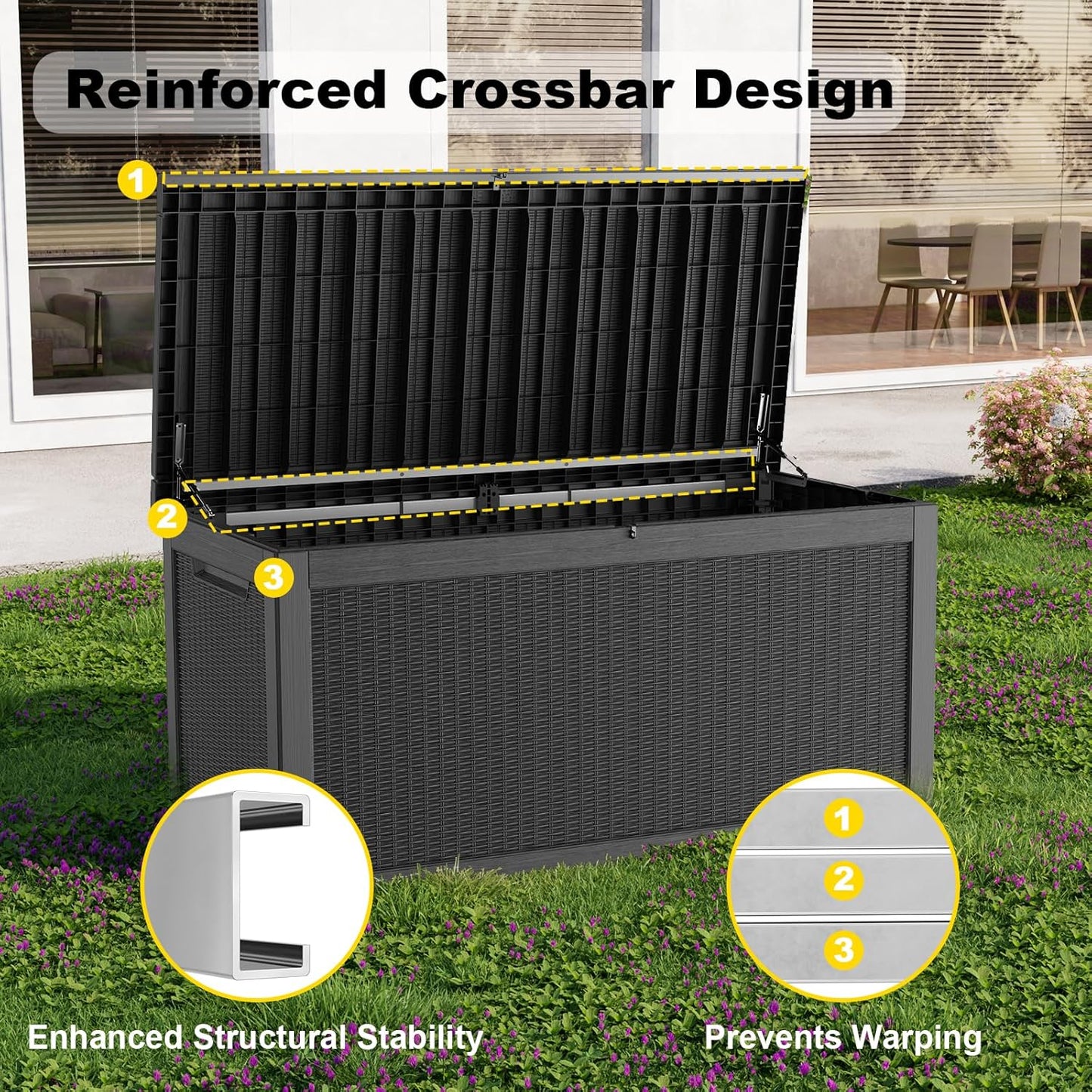 320 Gallon Deck Box Waterproof, UV Resistant Resin Outdoor Storage Box with Hydraulic Rod, Lockable Design and Enhanced Durability for Patio, Garden, and Poolside Use