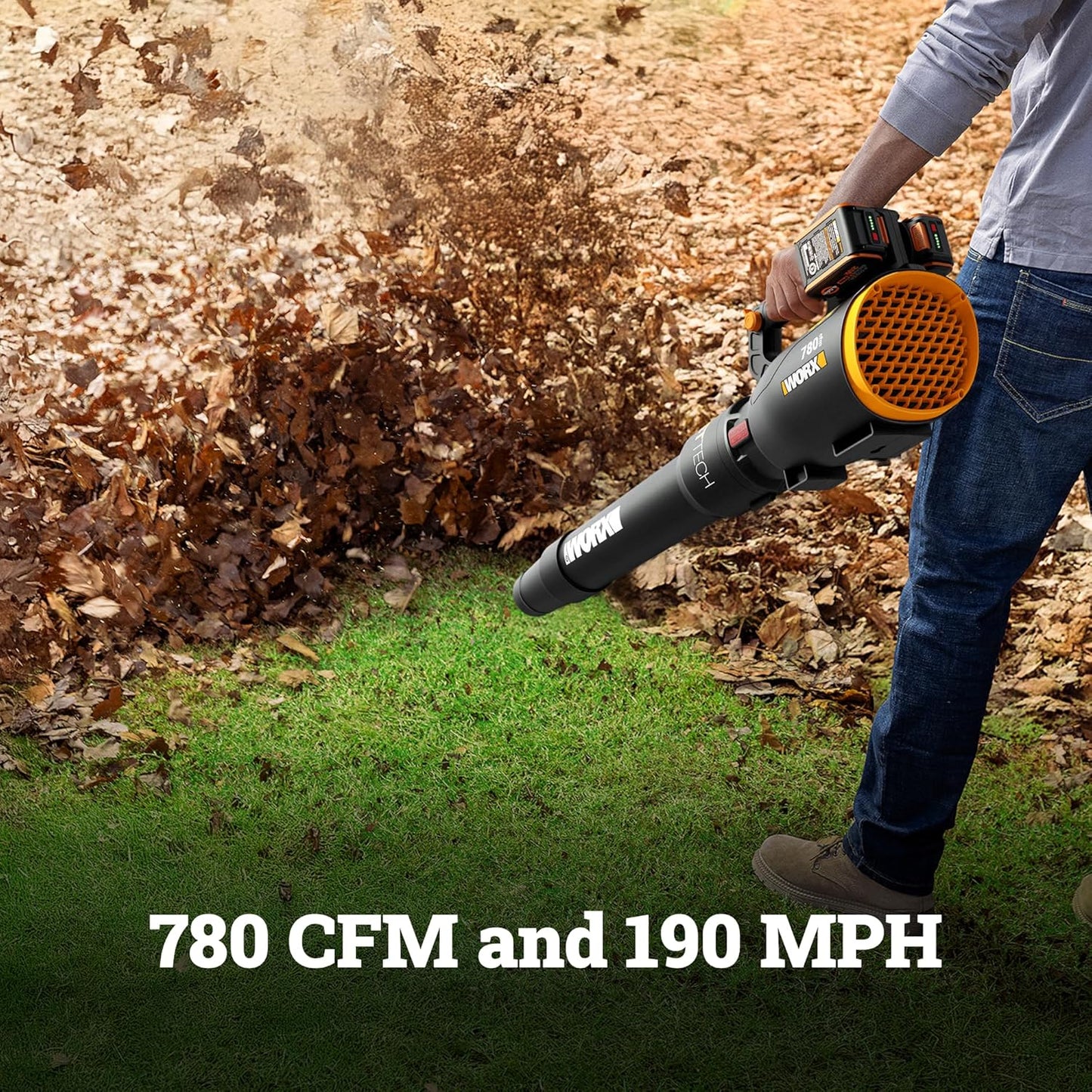 WORX Cordless Leaf Blower, 40V Electric Blower with 780CFM & 190MPH, Brushless Lawn Blower with Gas-Like Power & 57dB, 2 Batteries & Charger Included, WG582