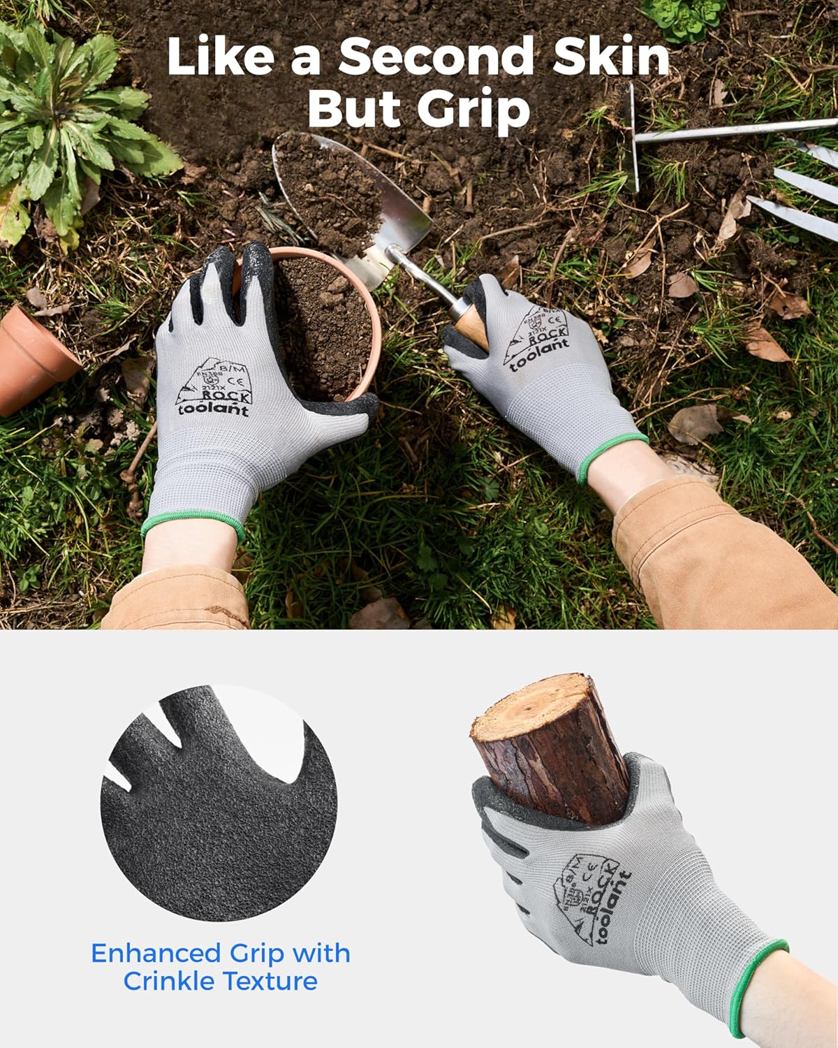 toolant Crinkle Latex Work Gloves Bulk, Rubber Coated Safety Work Gloves for Men and Women, 12 Pairs for Construction, Gardening, Warehouse (Black, Small)