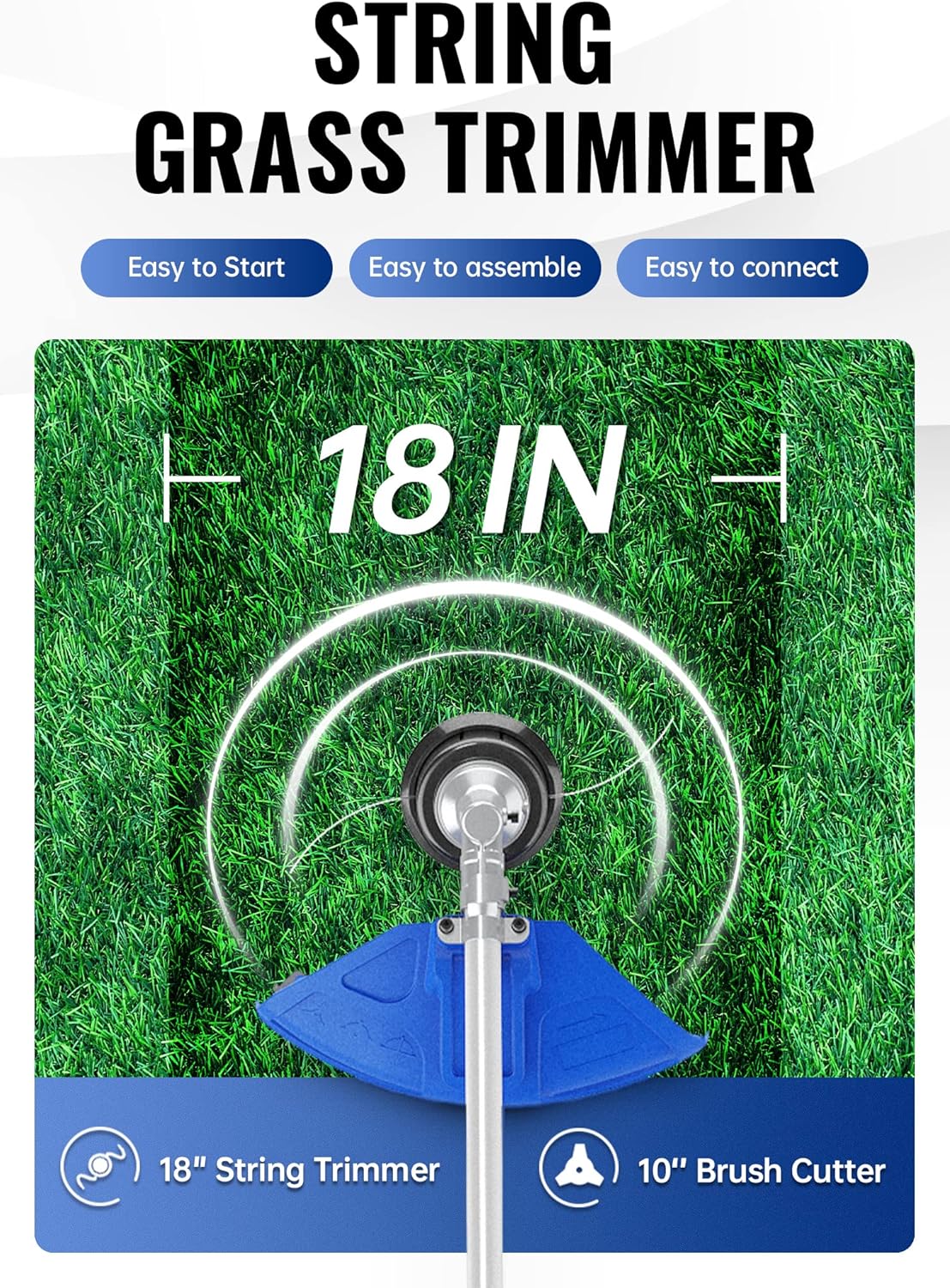 WILD BADGER POWER 52cc Weed Wacker Gas Powered, 3 in 1 String Trimmer/Edger 18’’ with 10’’ Brush Cutter,Rubber Handle & Shoulder Strap Included