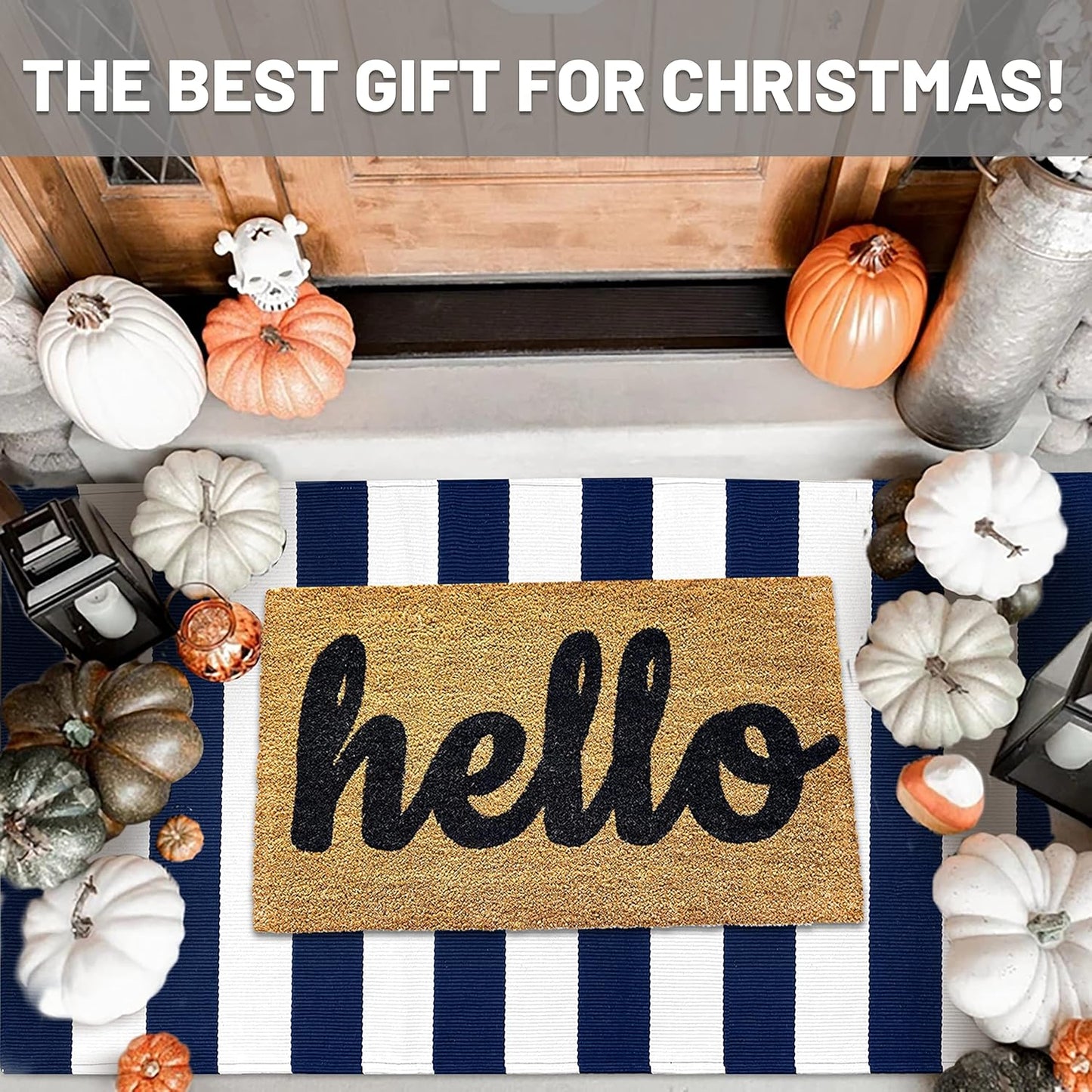 IOHOUZE Navy White Striped Rug -3x5 Front Door Mats Outdoor,Washable Rug for Front Porch Decor,Spring Summer Welcome Mats Outdoor Indoor, Doormat for Farmhouse/Entryway/Home Entrance