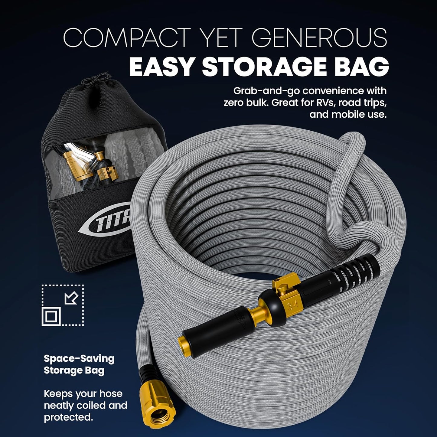 TITAN Flexible Garden Hose 10FT – Ultra Lightweight, Heavy Duty Water Hose with Brass Fittings & Jet Nozzle – Kink-Free, Non-Expanding, Durable Fabric Hose for Yard, Lawn, Car Wash, Outdoor Use