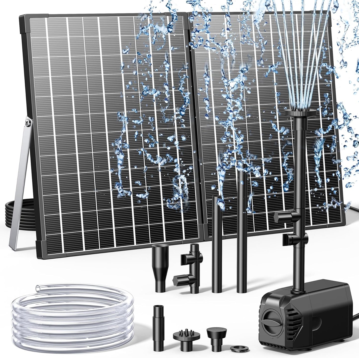 Biling Solar Fountain Pump with 35W Efficient Panel, Solar Fountain Pump with 450GPH Flow High Speed, Fountain with PVC Tubing 4 Nozzles Accessories for Waterfall, Ponds, Wildlife Garden