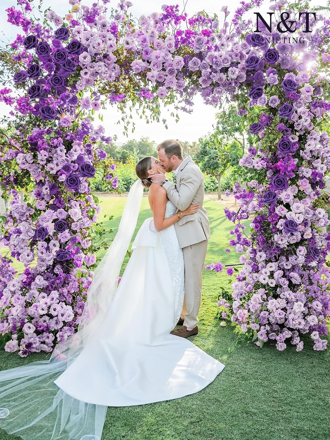 N&T NIETING Artificial Flowers, Fake Flowers Roses Perfect for DIY Wedding Bridal Bouquets Centerpieces Bridal Shower Party Home Flower Arrangement Halloween Flowers Decorations, 25Pcs, Dusty Purple