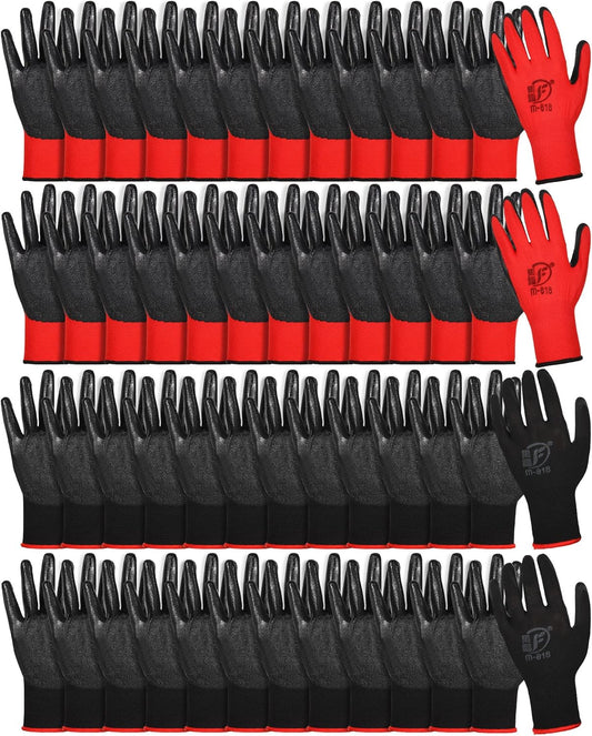 Nuogo 48 Pairs Gardening Gloves for Men Women Rubber Coated Safety Work Gloves Bulk for Gardening Construction Work