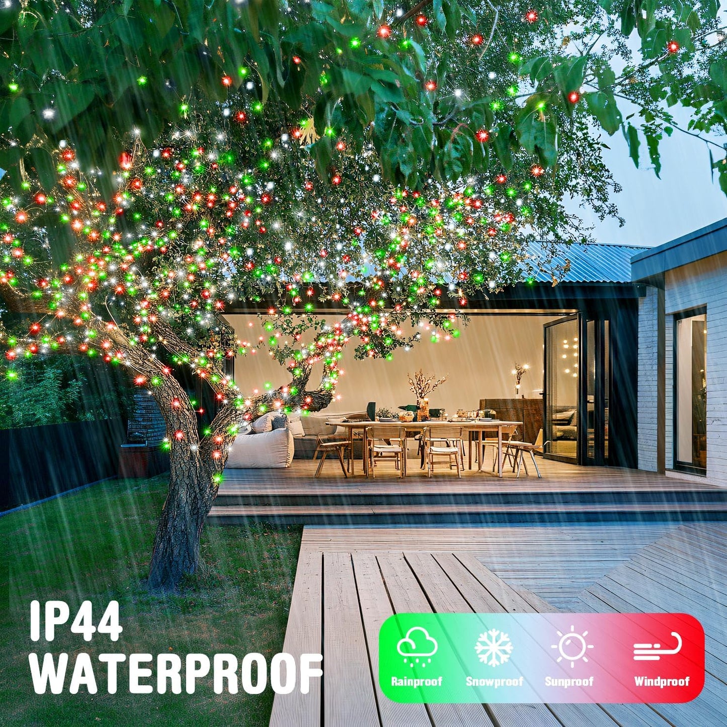 JMEXSUSS Connectable Red White and Green Christmas Lights, 8 Modes 100 LED Twinkle String Lights Indoor, Clear Wire Plug-in String Lights Outdoor Waterproof