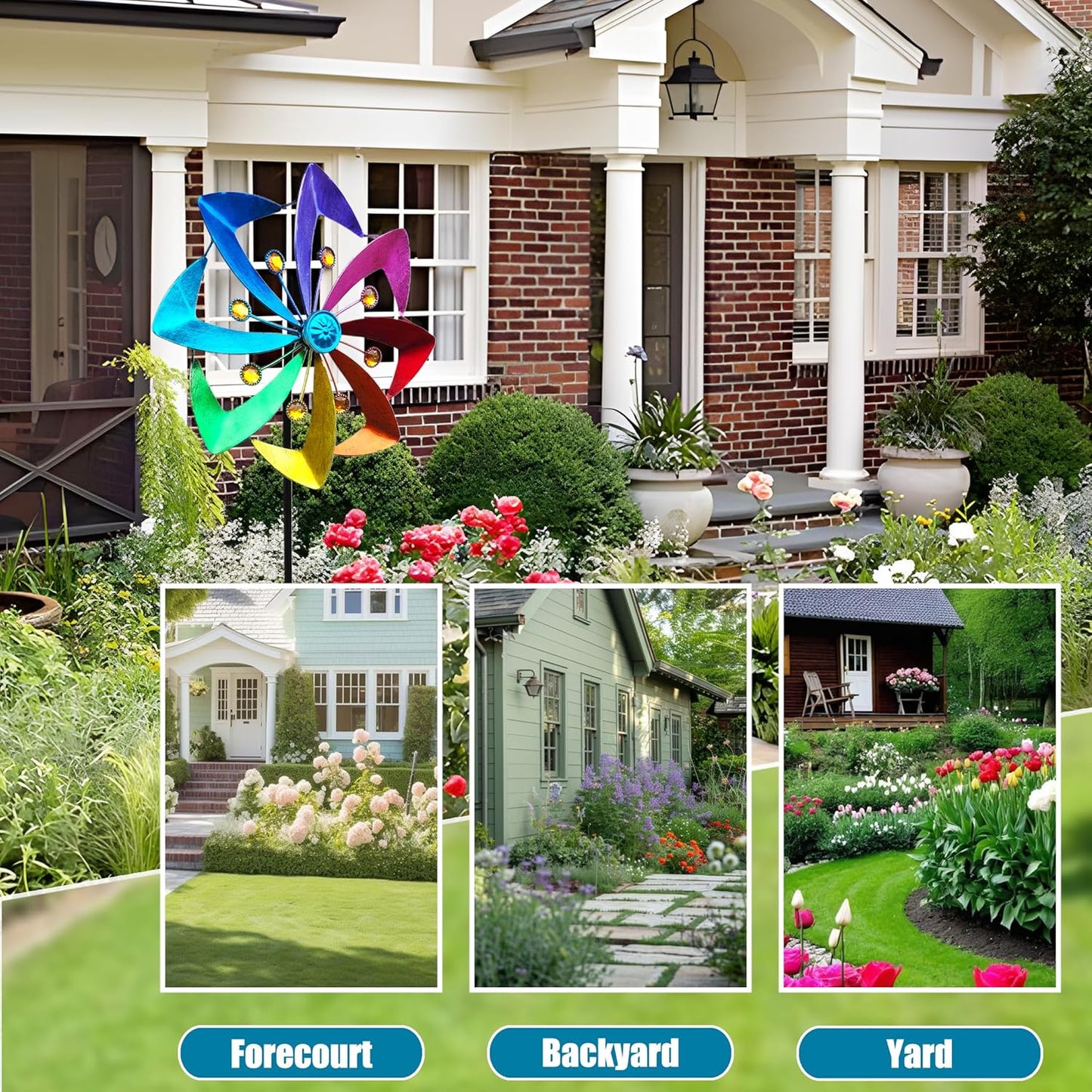 Wind Spinners Outdoor, 10 inch Wind Sculptures & Spinners, Metal Kinetic Wind Spinner, Decorative Pinwheels Large Wind Spinners for Yard and Garden Decor,Rainbow