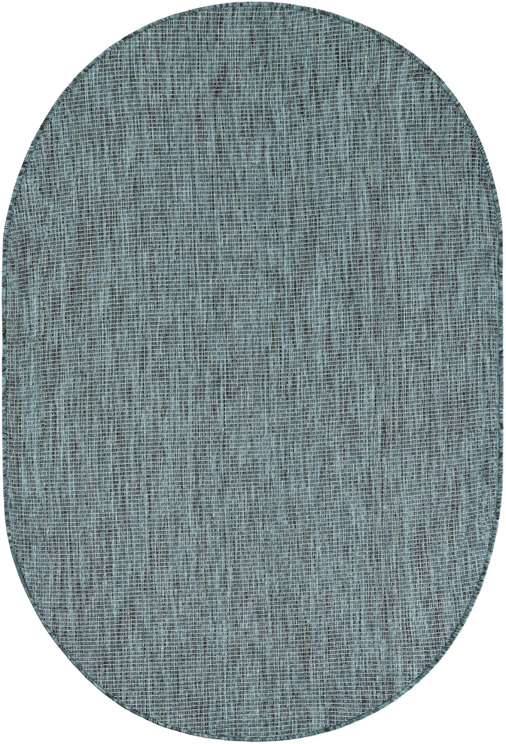 Unique Loom Outdoor Solid Collection Area Rug (4' 1" x 6' 1" Oval Teal/Navy Blue)