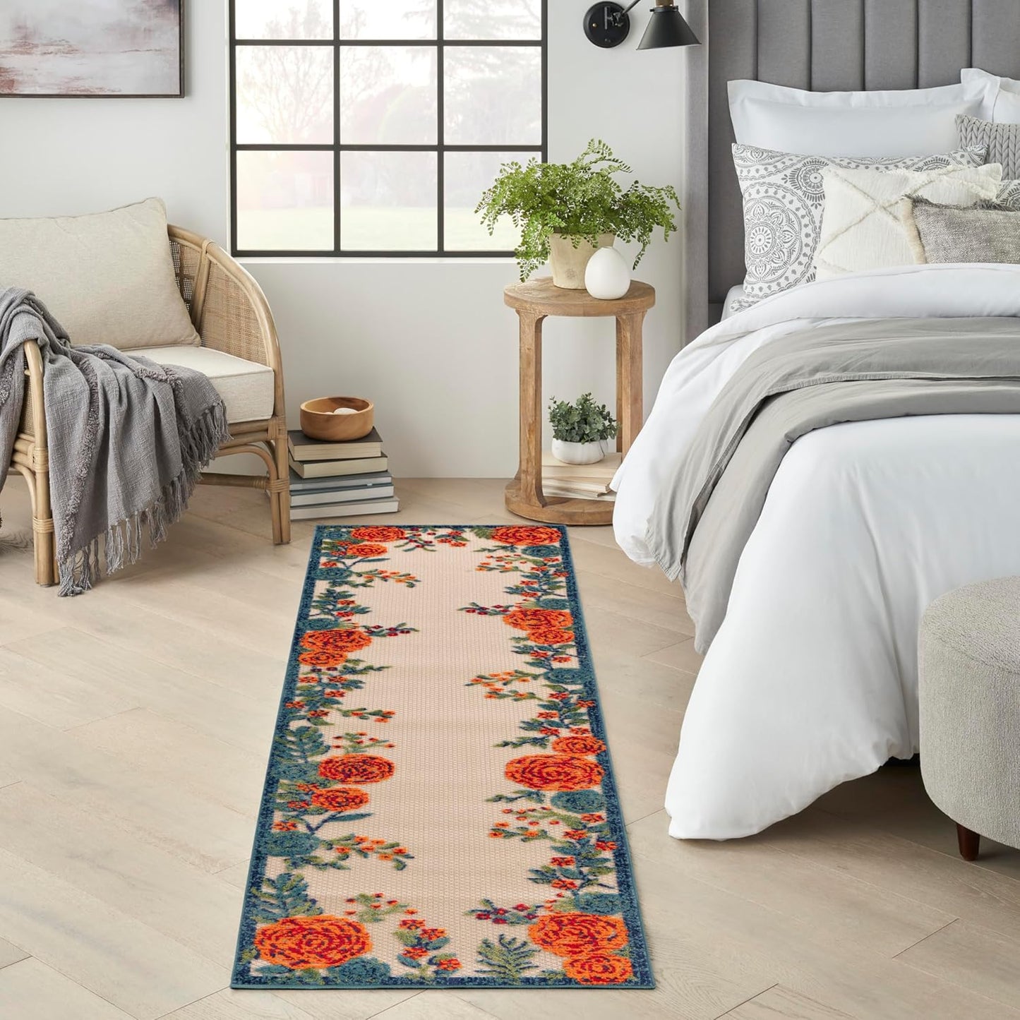 Nourison Home Aloha Indoor/Outdoor Ivory Multicolor 2' x 6' Area -rug, Easy--cleaning, Non Shedding, Bed Room, Living Room, Dining Room, Backyard, Deck, Patio (2x6)