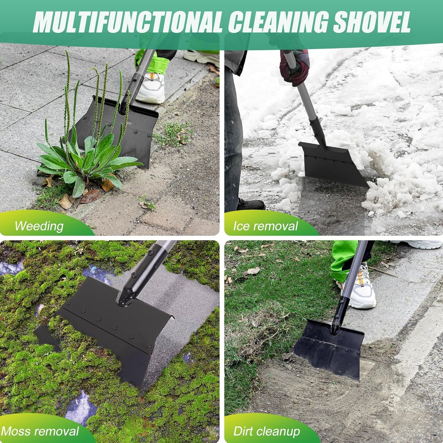 Suchtale Manual Edger Lawn Tool, Multifunctional Garden Cleaning Shovel - Heavy Duty Steel Flat with 54" Adjustable Handle, Gardening Scraper, Outdoor Spade Tool for Weeding, Digging, Ice Removal