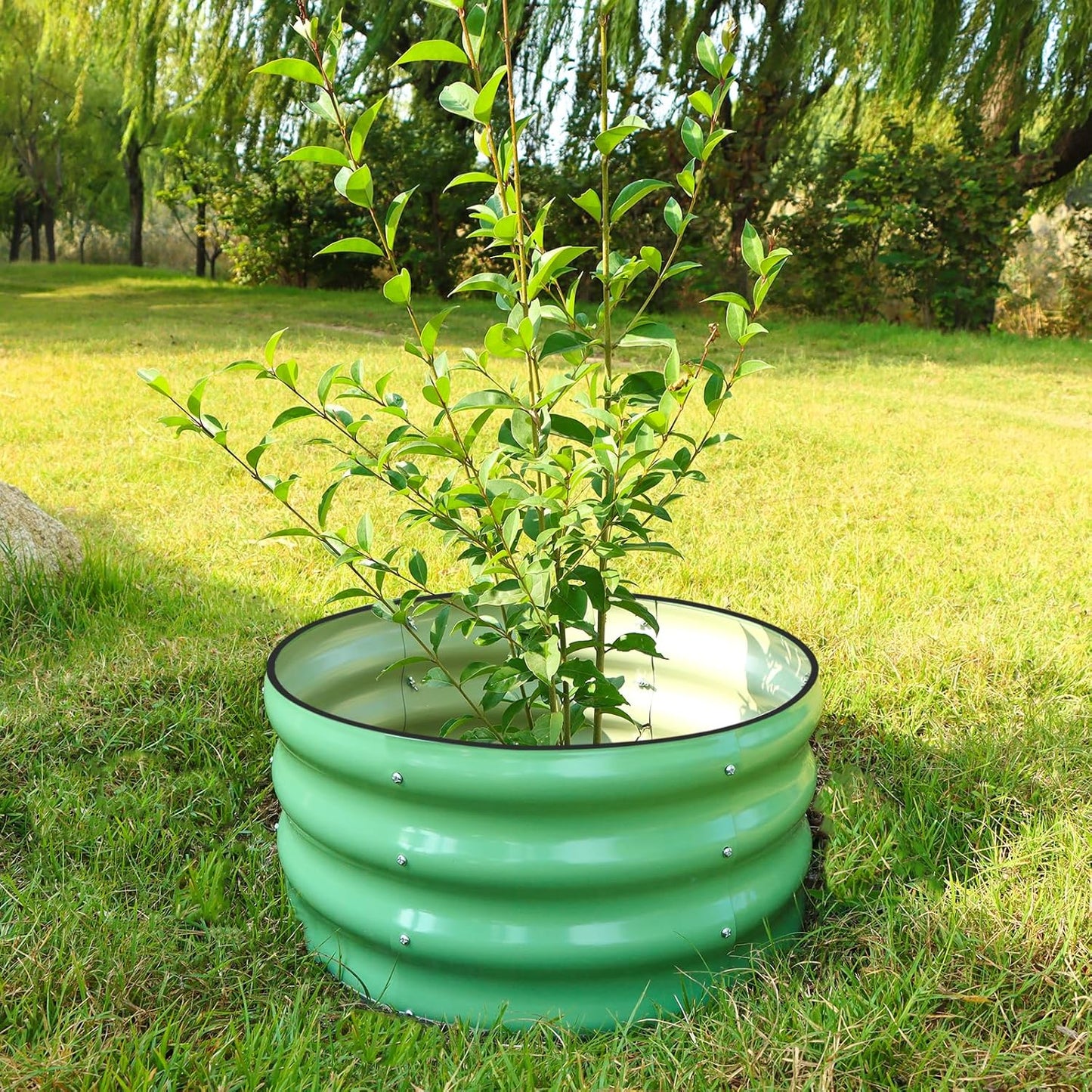 SnugNiture 3 Pcs 2x2x1ft Round Galvanized Raised Garden Bed Kit Outdoor, Metal Planter Box for Planting Plants Vegetables, Green