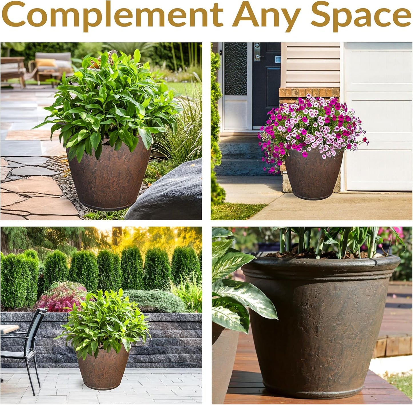 Sunnydaze 24-Inch Anjelica Large Plastic Pot for Plants - Outdoor Polyresin Round Planter with Drillable Drainage Holes - Rust