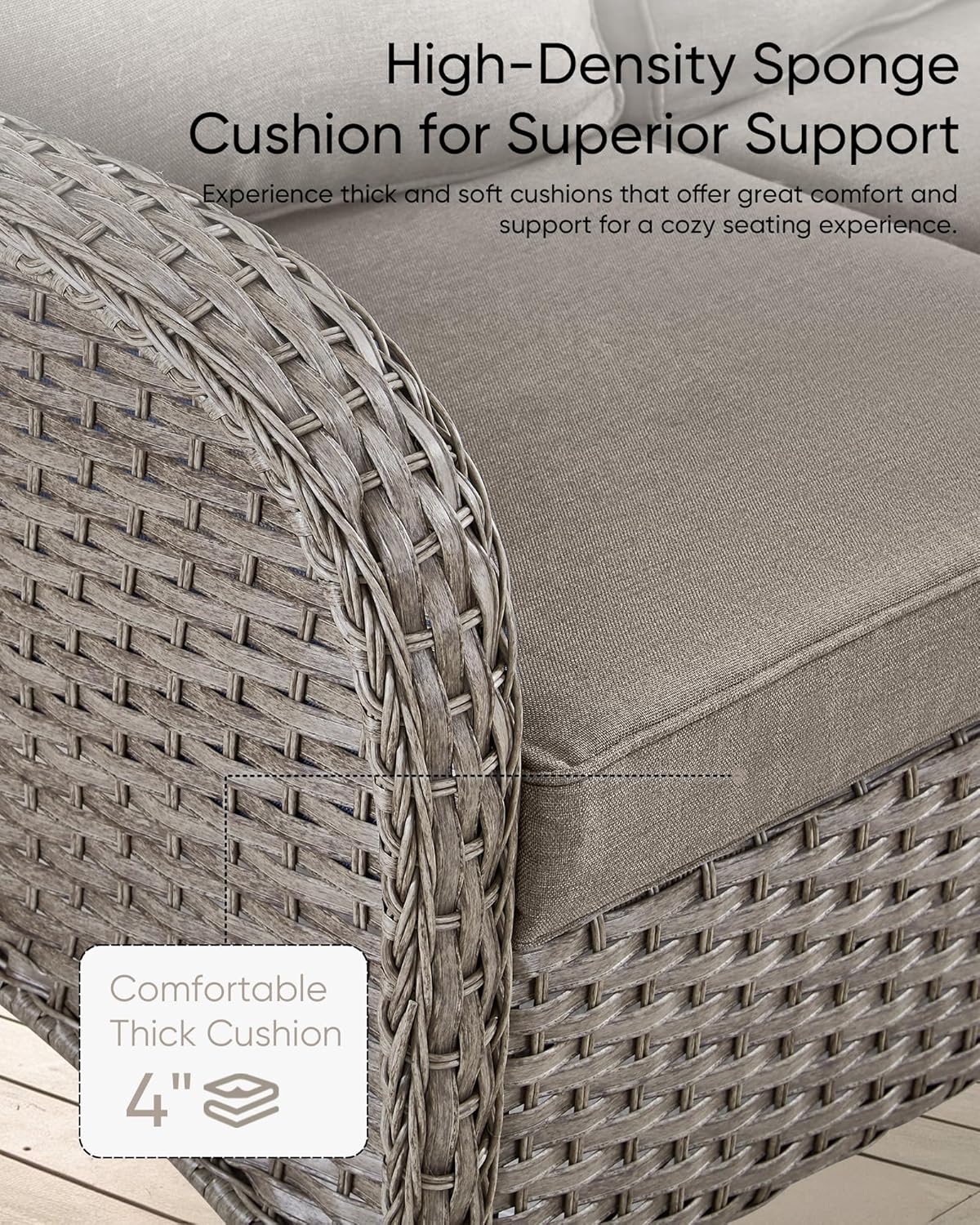 HUMMUH 7 Pieces Outdoor Furniture Set-All Weather Wicker Rattan Couch with Outdoor Rocking Chair Patio Furniture for Deck Lawn Porch Balcony Poolside-Grey/Grey