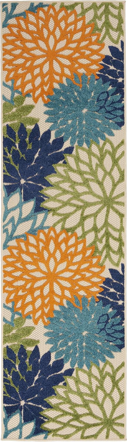 Nourison Aloha Indoor/Outdoor Multicolor 2' x 6' Area-Rug, Tropical, Botanical, Easy-Cleaning, Non Shedding, Bed Room, Living Room, Dining Room, Deck, Backyard, Patio (2x6)