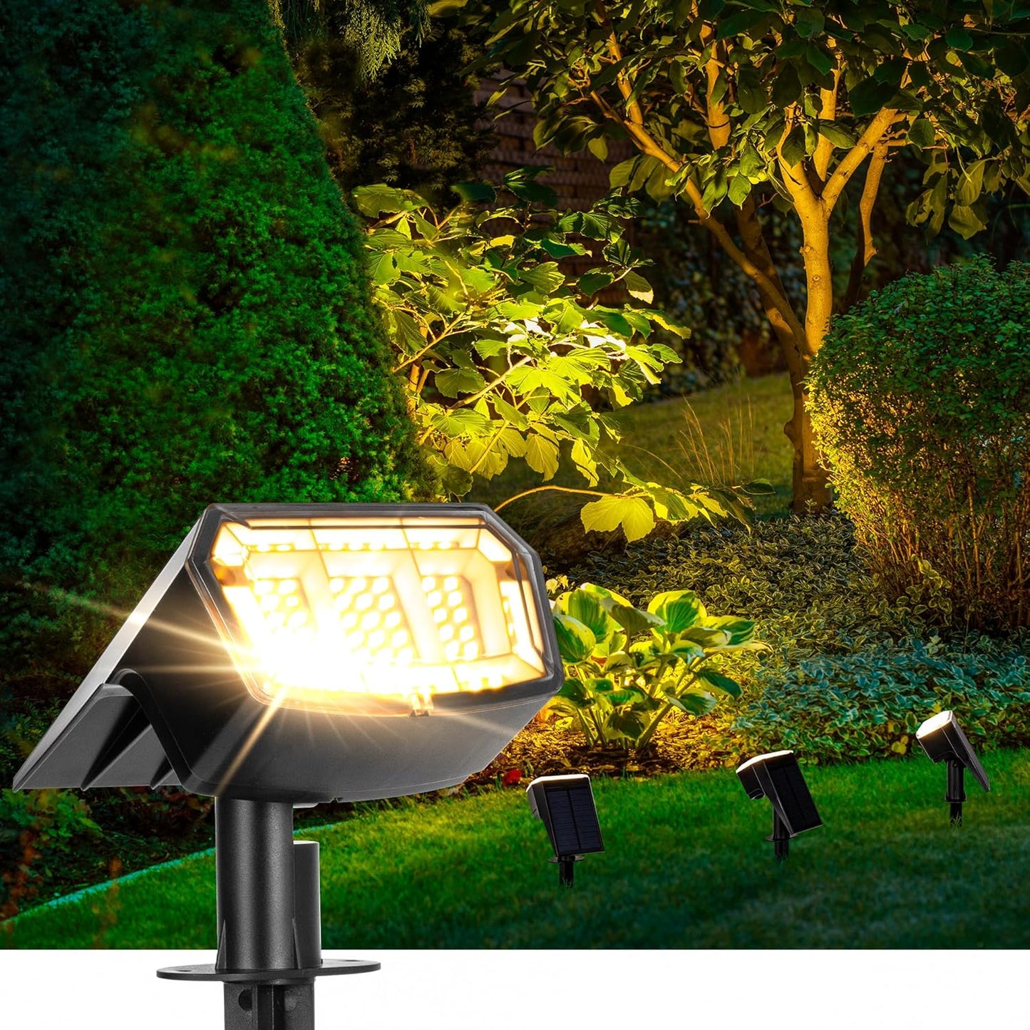 Solar spotlights Outdoor 63 LED 3 Lighting Modes, IP65 Waterproof Lighten Yard Garden House Garage Pathway for Christmas Decorations-10 Pack