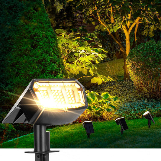 Solar Lights Outdoor Lighting IP65 Waterproof, 63LED Solar Spotlights, 3 Pack Solar Powered Lights for Outside, Outdoor, Yard, Landscape Light-Warm Light