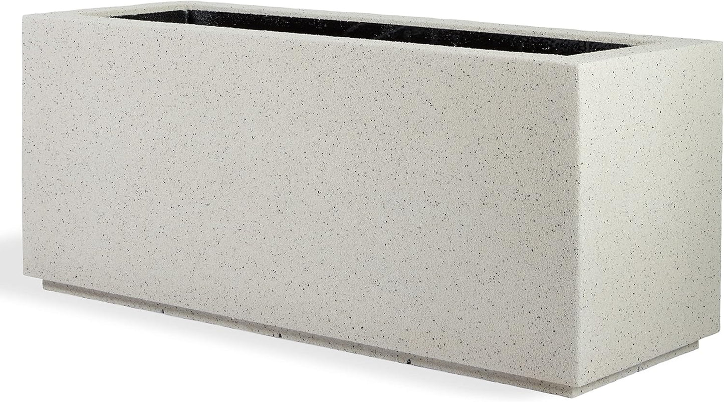 PolyStone Milan Tall Modern Outdoor/Indoor Rectangular Trough Planter, 46" W x 19" H, Lightweight, Heavy Duty, Weather Resistant, Polymer Finish, Commercial and Residential (White Granite)