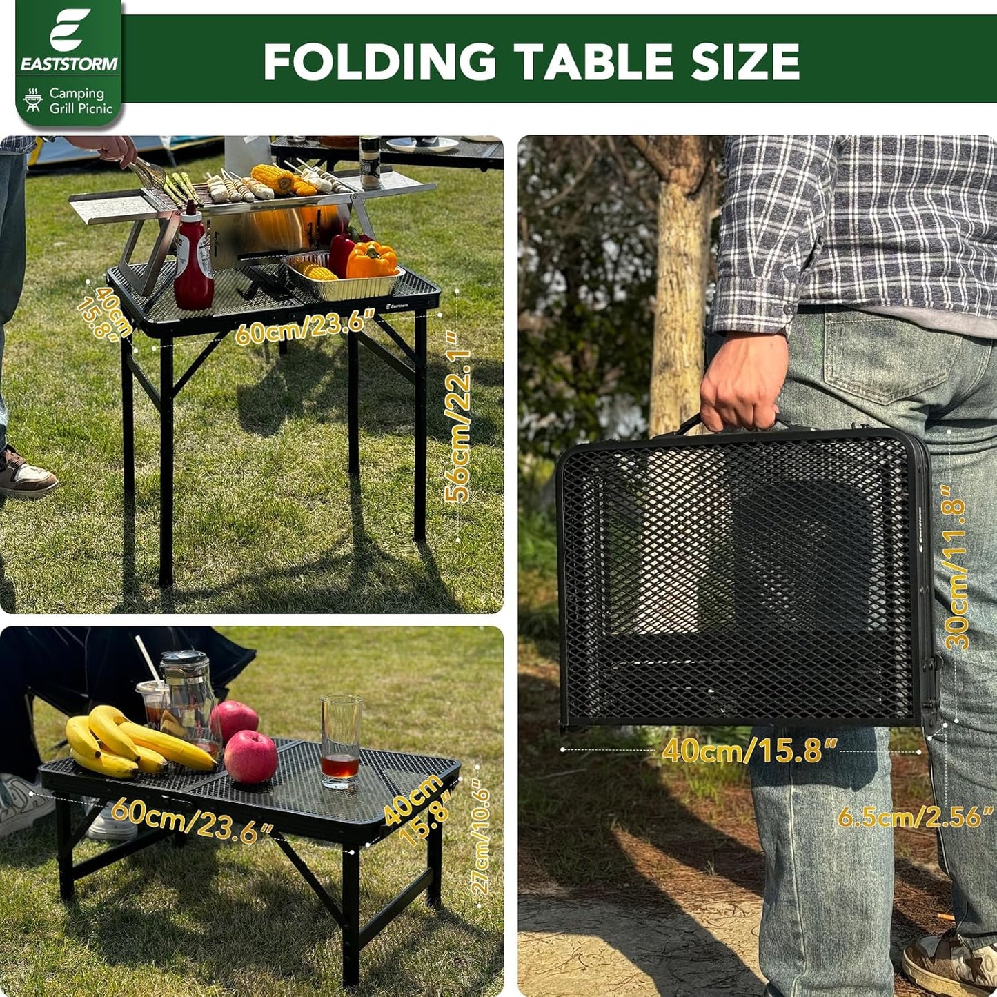 Small Folding Table, Easy for Storage, Compact and Portable Picnic Table for Grill, Outdoor Camping, Garden, Patio, Dining, BBQ, Party, Market, 2Ft (Small, Black), 23.6" L x 15.8" W