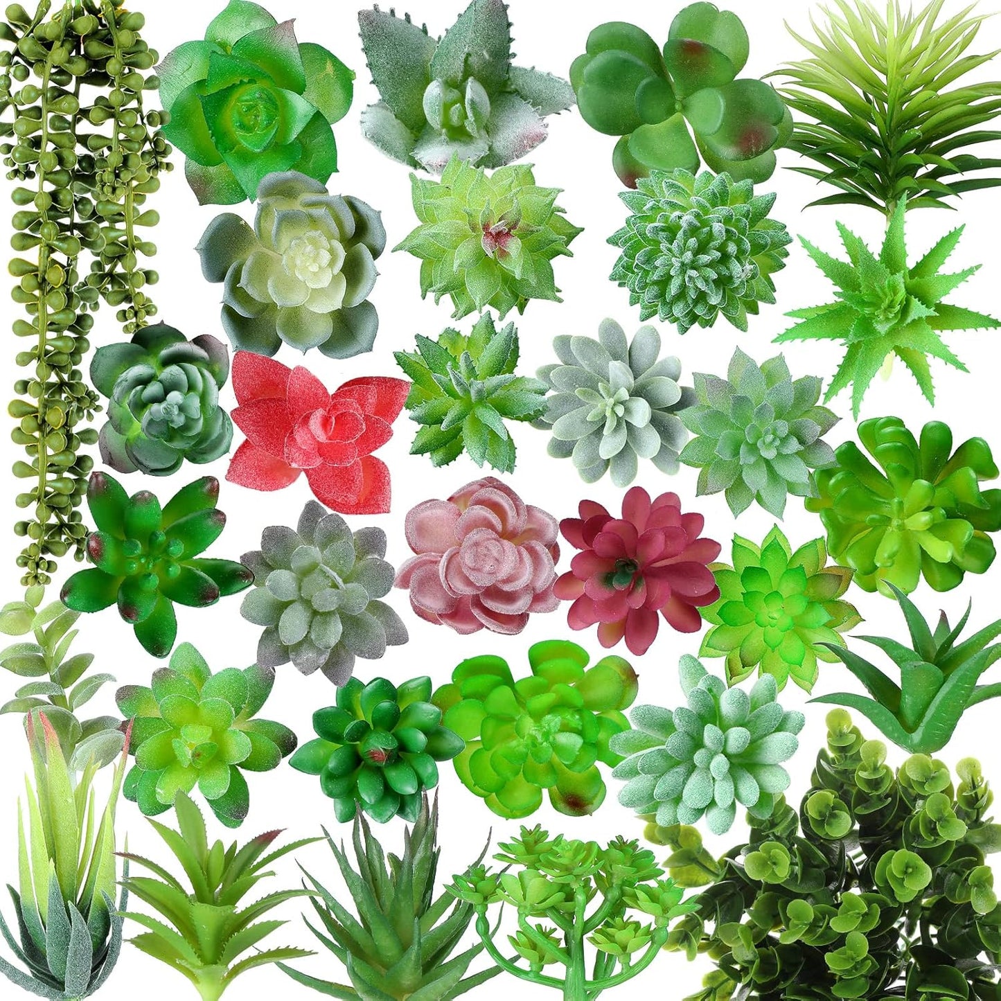 Therwen 32 Pcs Summer Artificial Succulents Plants Fake Realistic Faux Succulents Fake Plant Artificial Plant Home Decor for Outdoor Indoor Garden Office Summer Decorations