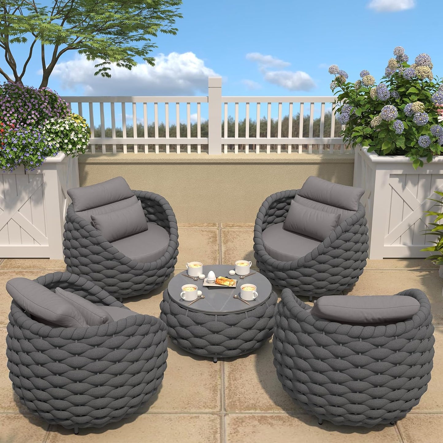 TWT 5-Piece Aluminum Patio Furniture Set, Outdoor Armchairs with Coffee Table, Metal Sofa Set for Deck, Porch, Balcony, Indoor, Dark Grey