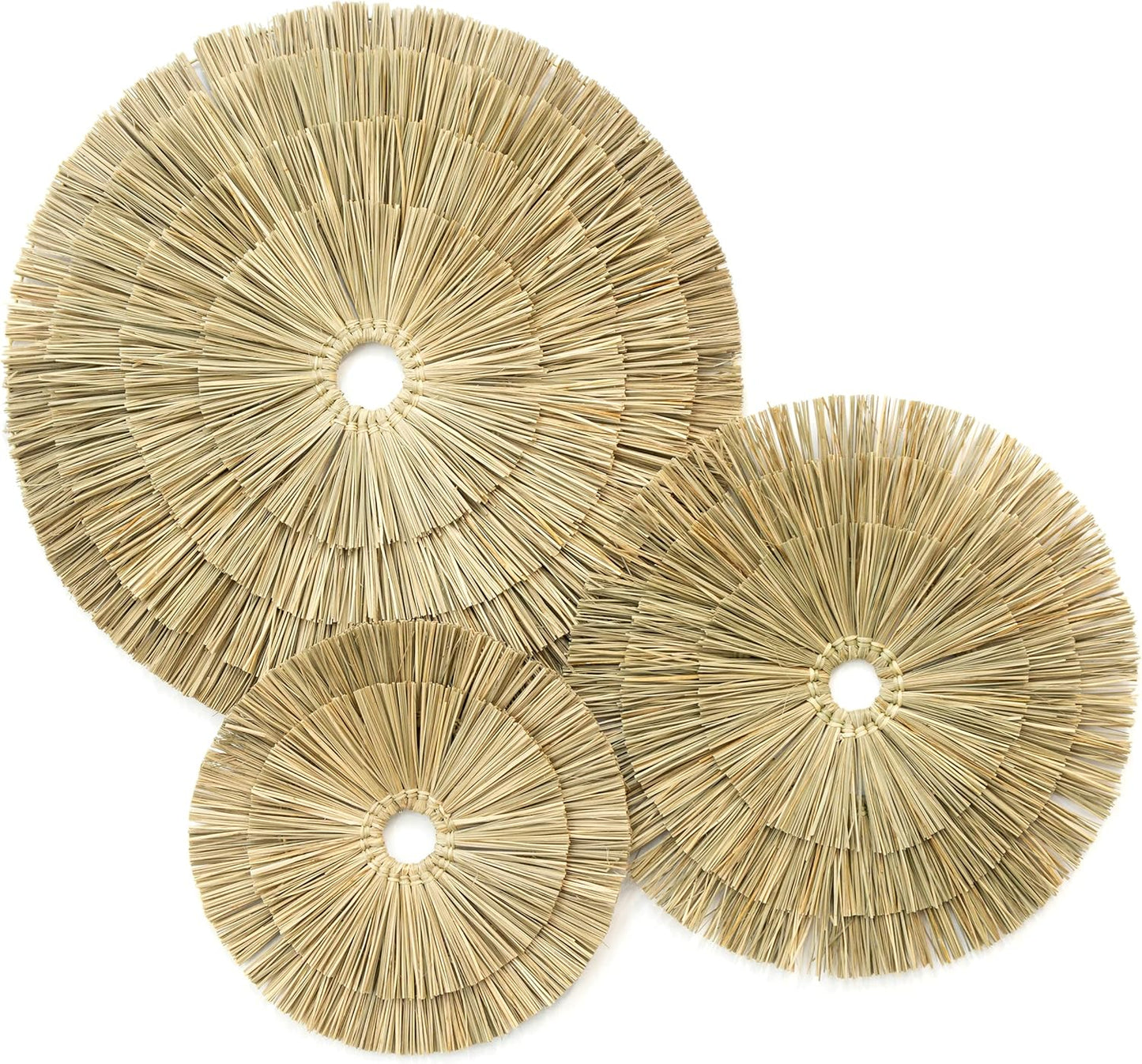 VATIMA Boho Wall Décor – Simple Oversized Wall Basket Décor for Home and Office – Seagrass Wicker Basket Wall Décor Set – 3pcs Flat Baskets – Easy to Hang – Handmade Design – Small/Medium/Large