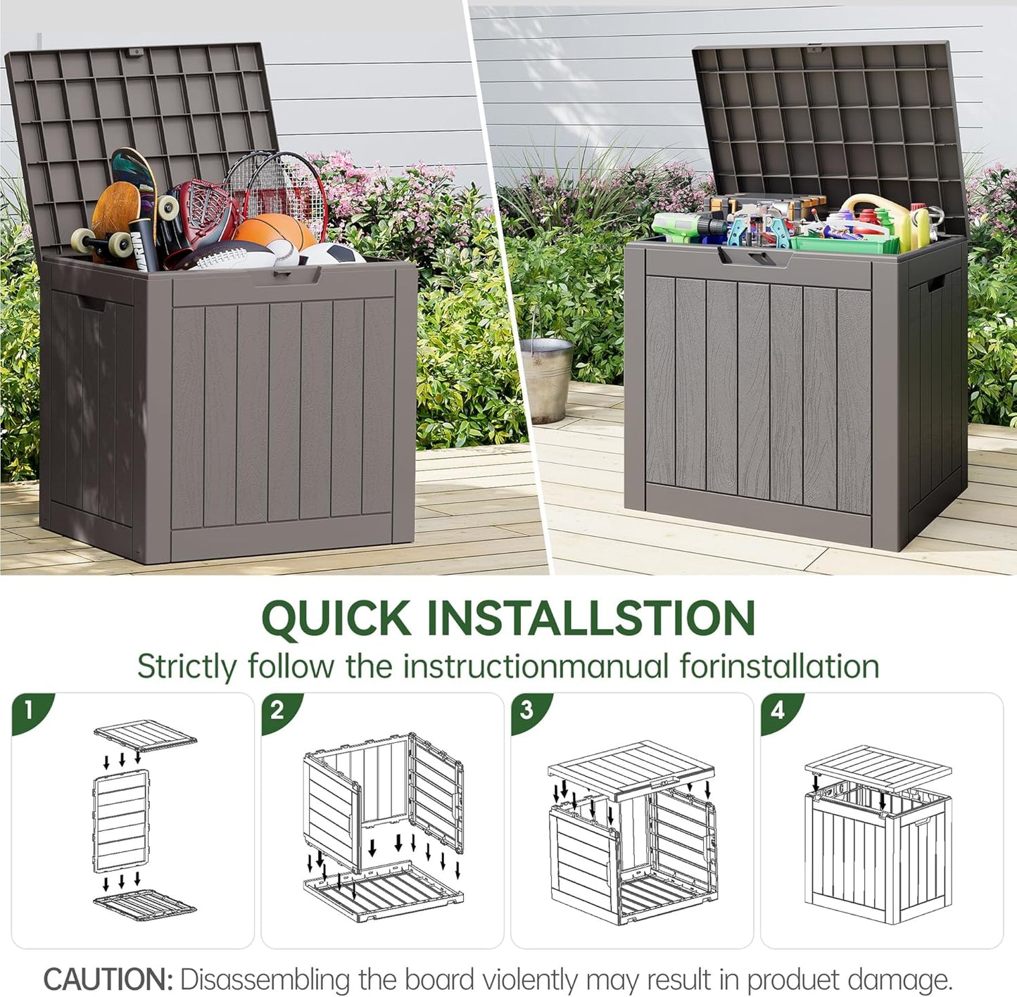 KAMABOKO 32 Gallon Outdoor Storage Box 2 Pack All-Weather Deck Box for Patio Furniture, Package Deliveries, Garden Tools, Pool Supplies & Cushions, Grey