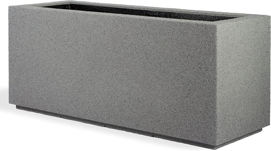 PolyStone Milan Tall Modern Outdoor/Indoor Rectangular Trough Planter, 46" L X 17" W X 19" H, Lightweight, Heavy Duty, Weather Resistant, Polymer Finish, Commercial and Residential (Gray Granite)