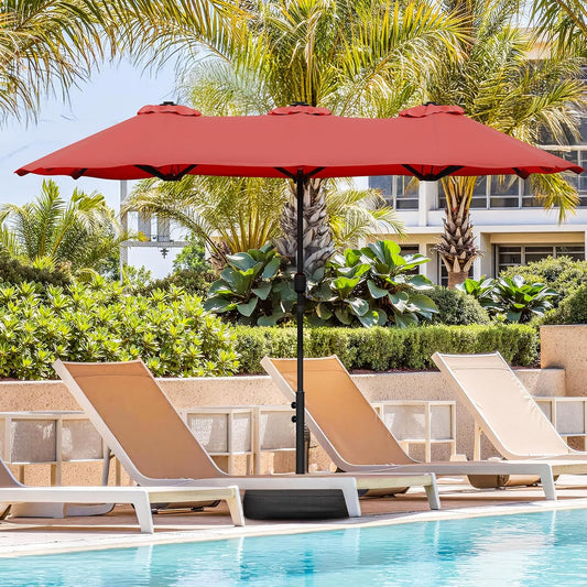 Vongrasig 15FT Large Patio Umbrella with Base Included, Outdoor Double sided Umbrellas with Crank Handle, Rectangle Table Umbrella for Pool Lawn Garden Market