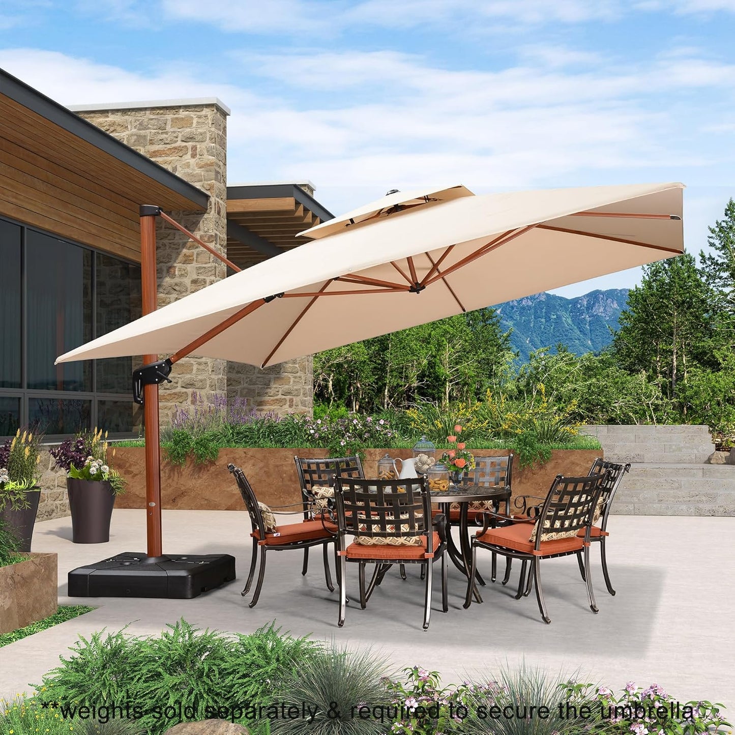 PURPLE LEAF 12ft Patio Umbrella Outdoor Square Umbrellas Large Cantilever Umbrella Windproof Offset Umbrellas Heavy Duty Sun Umbrella for Garden Deck Pool Patio, Beige