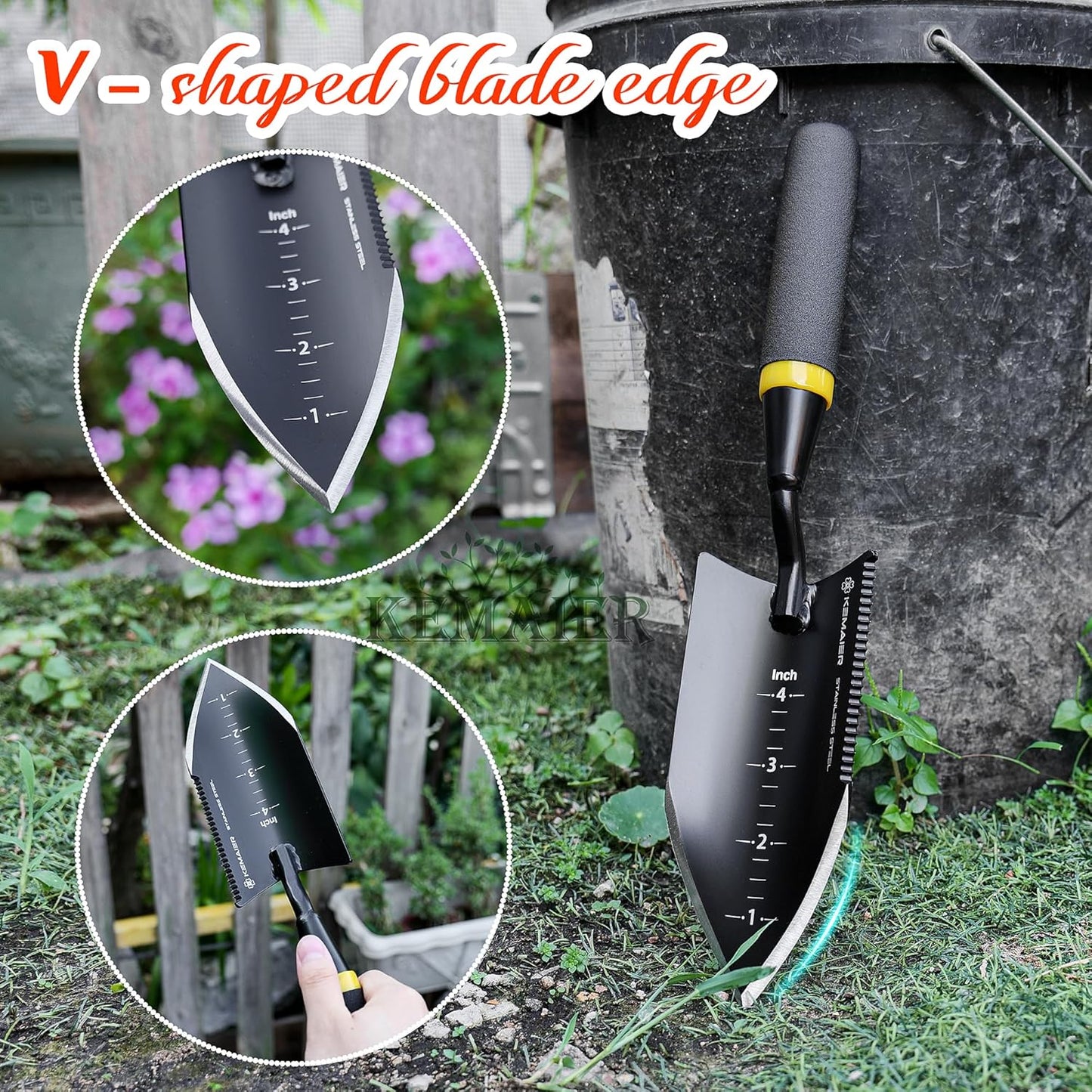 Heavy-Duty Trowel Garden Tool, Stainless Steel Serrated Hand Shovel for Effortless Digging, Weed Control, and Precise Bulb Planting