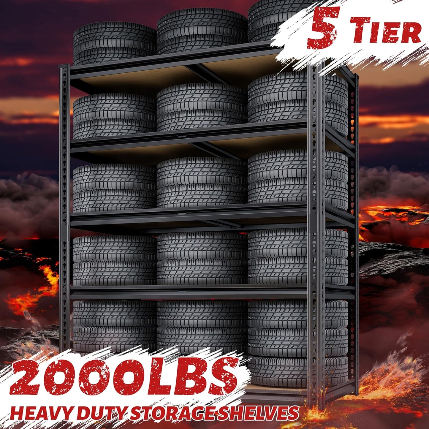 72"H Storage Shelves heavy duty, 2000LBS Garage Shelving, 5 Tier Metal Shelving Unit Adjustable Garage Shelves Utility Rack Shelf for Storage Warehouse Pantry Closet,35.6" W × 16" D × 72" H, Black